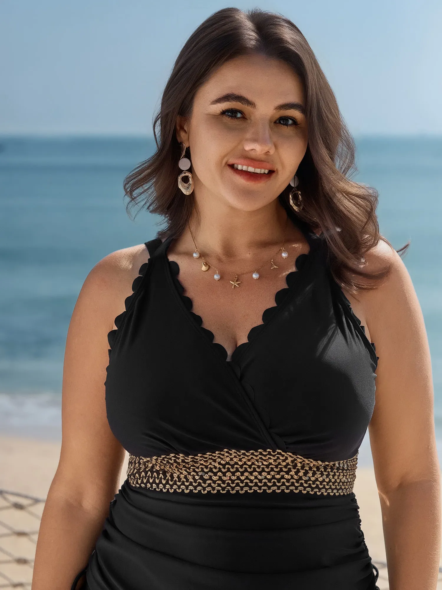 Shell Edge Drawstring Sides Swim Top sold by Bloomchic product image thumbnail 2