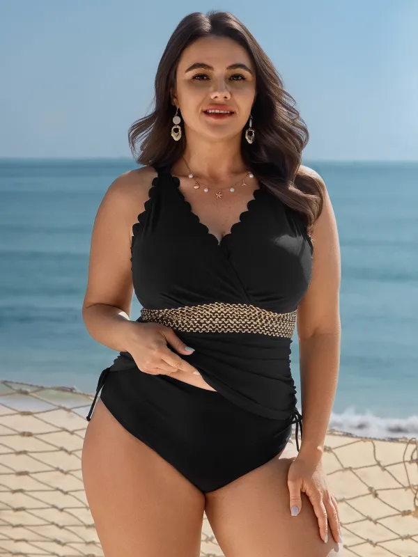 Shell Edge Drawstring Sides Swim Top made by Bloomchic