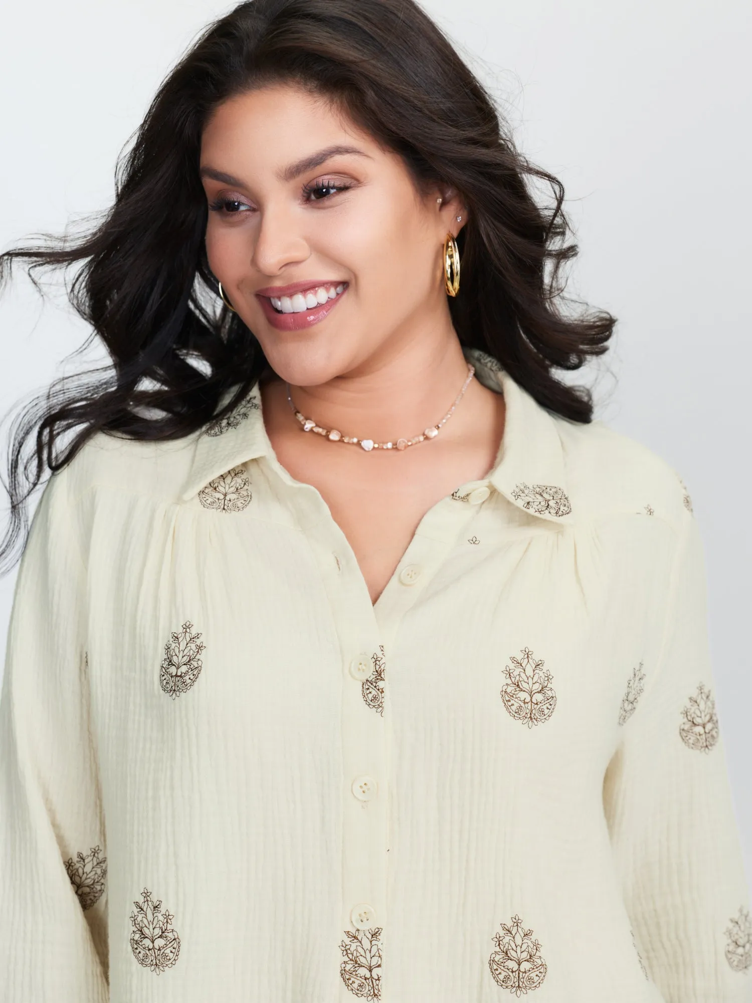 Pure Cotton Embroidered Button-Down Shirt sold by Bloomchic product image thumbnail 3
