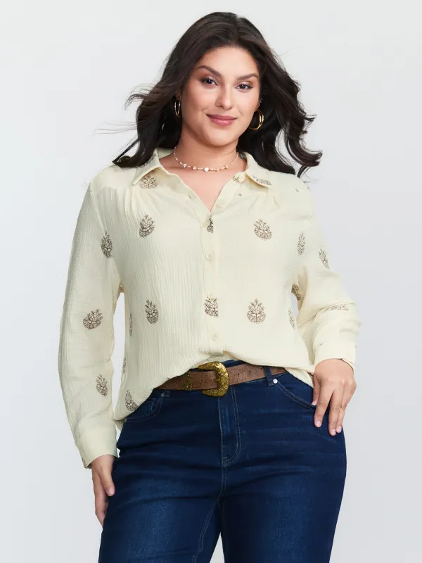Pure Cotton Embroidered Button-Down Shirt sold by Bloomchic