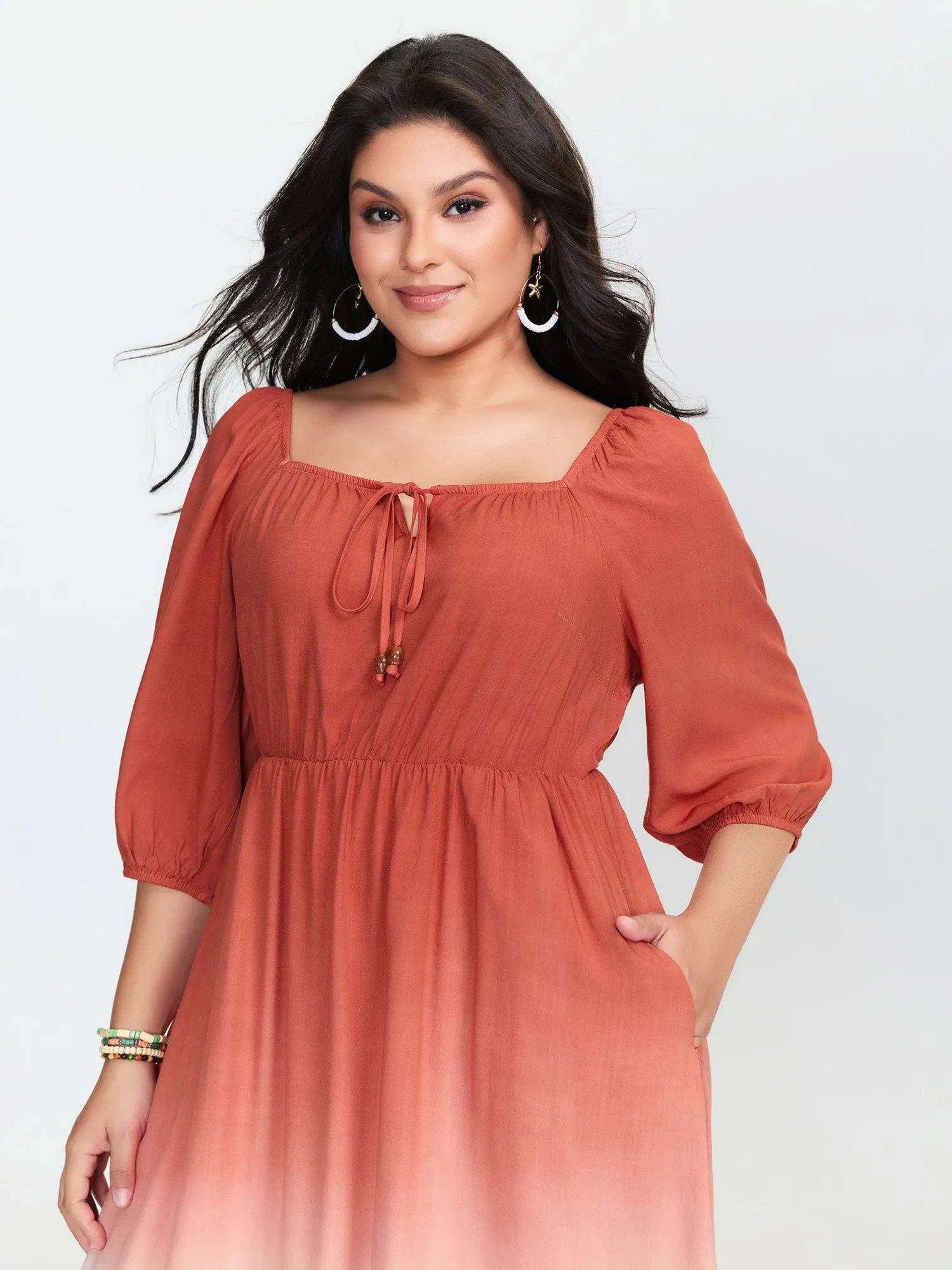 Dip Dyed Drawstring Neck Midi Dress sold by Bloomchic product image thumbnail 3