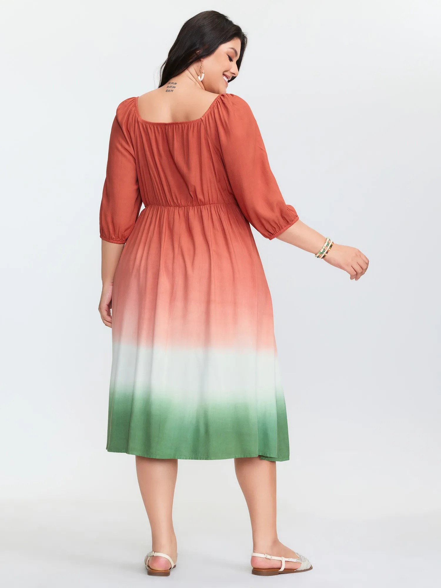 Dip Dyed Drawstring Neck Midi Dress sold by Bloomchic product image thumbnail 5