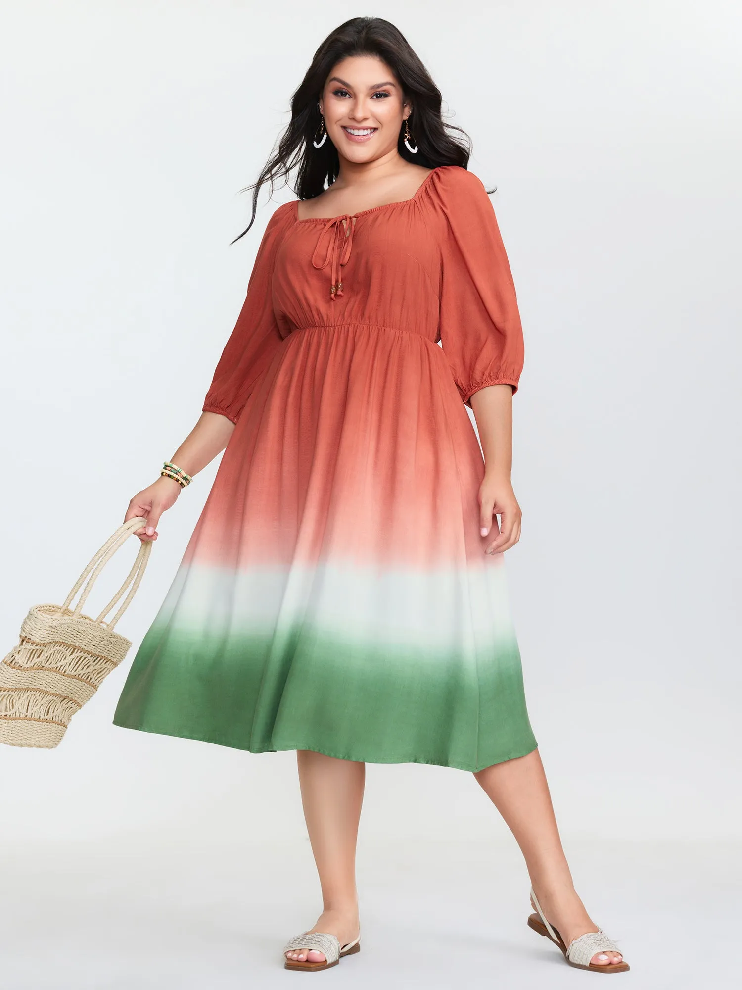 Dip Dyed Drawstring Neck Midi Dress sold by Bloomchic product image thumbnail 2
