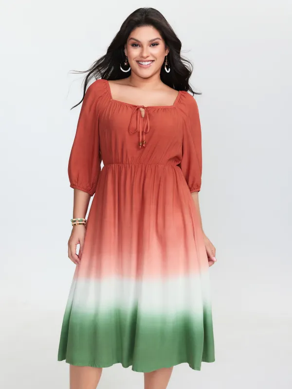 Dip Dyed Drawstring Neck Midi Dress made by Bloomchic