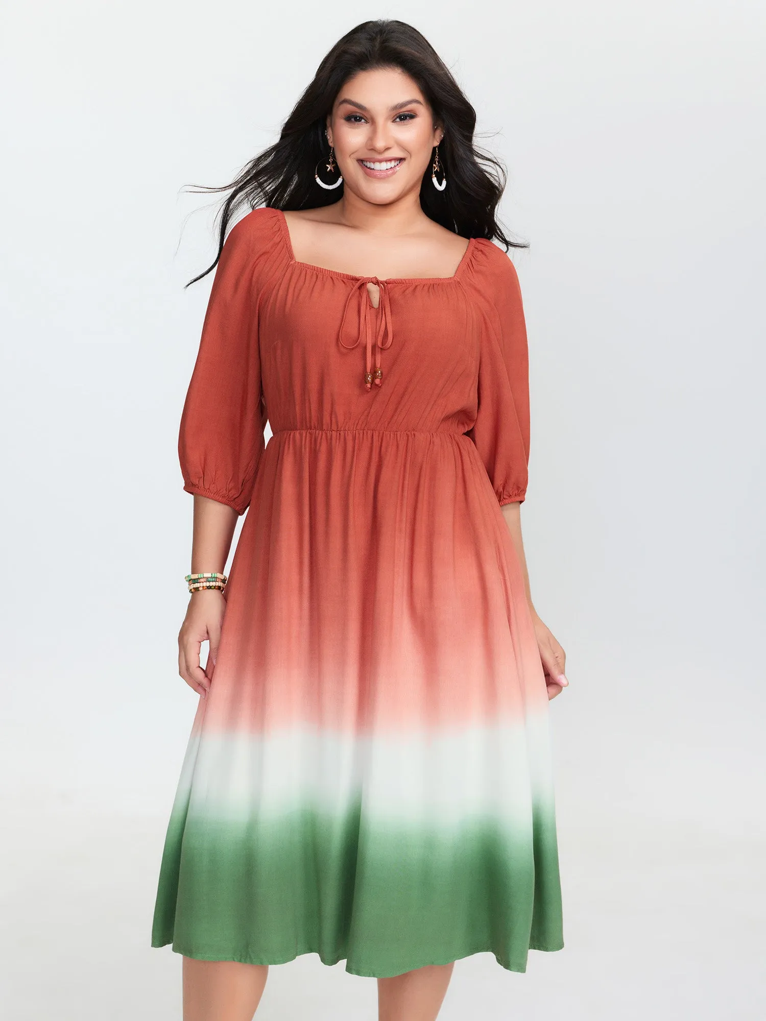 Dip Dyed Drawstring Neck Midi Dress sold by Bloomchic