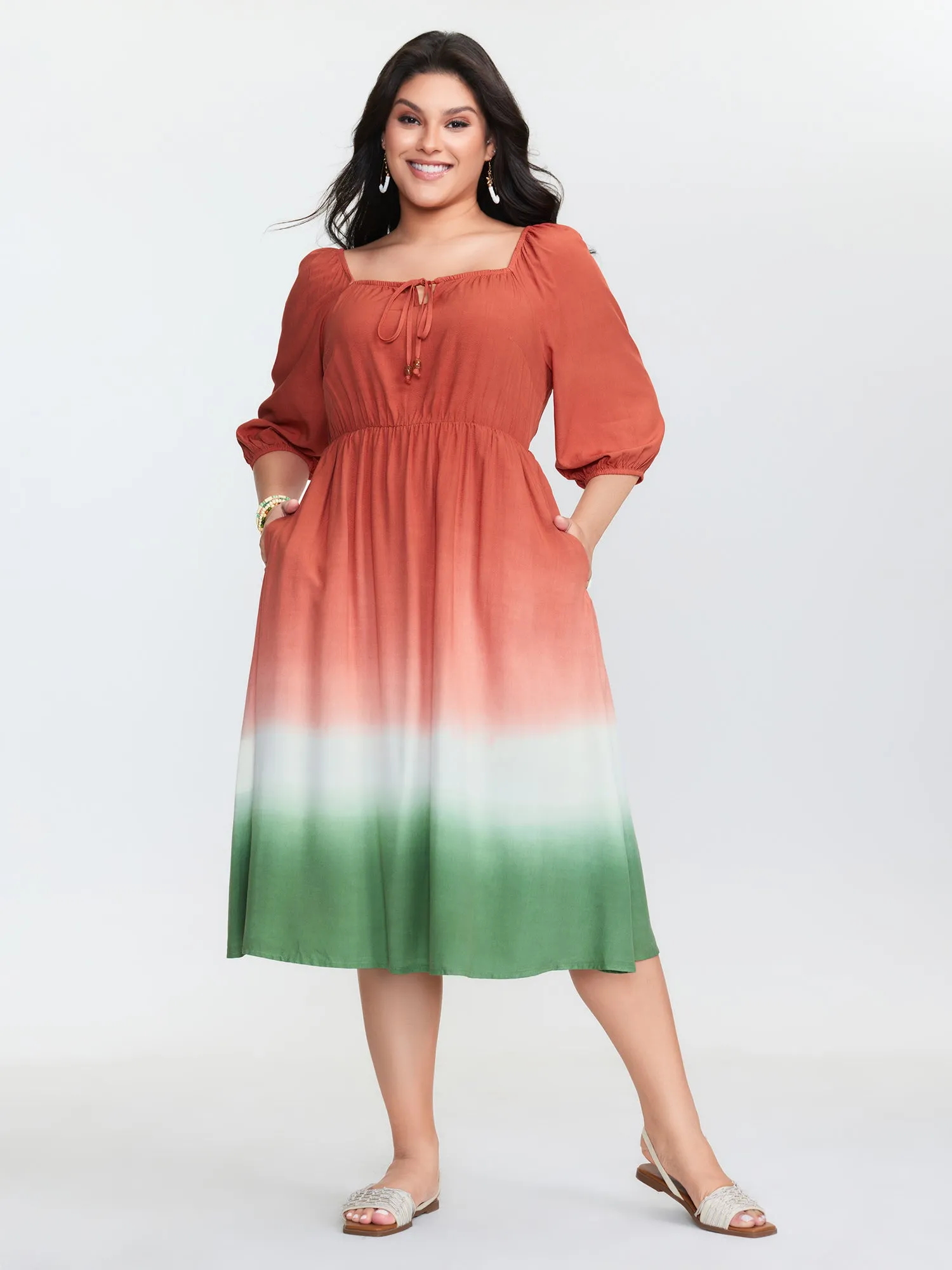 Dip Dyed Drawstring Neck Midi Dress sold by Bloomchic product image thumbnail 4