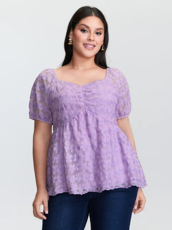 Embroidered Sweetheart Neckline Flared Blouse sold by Bloomchic