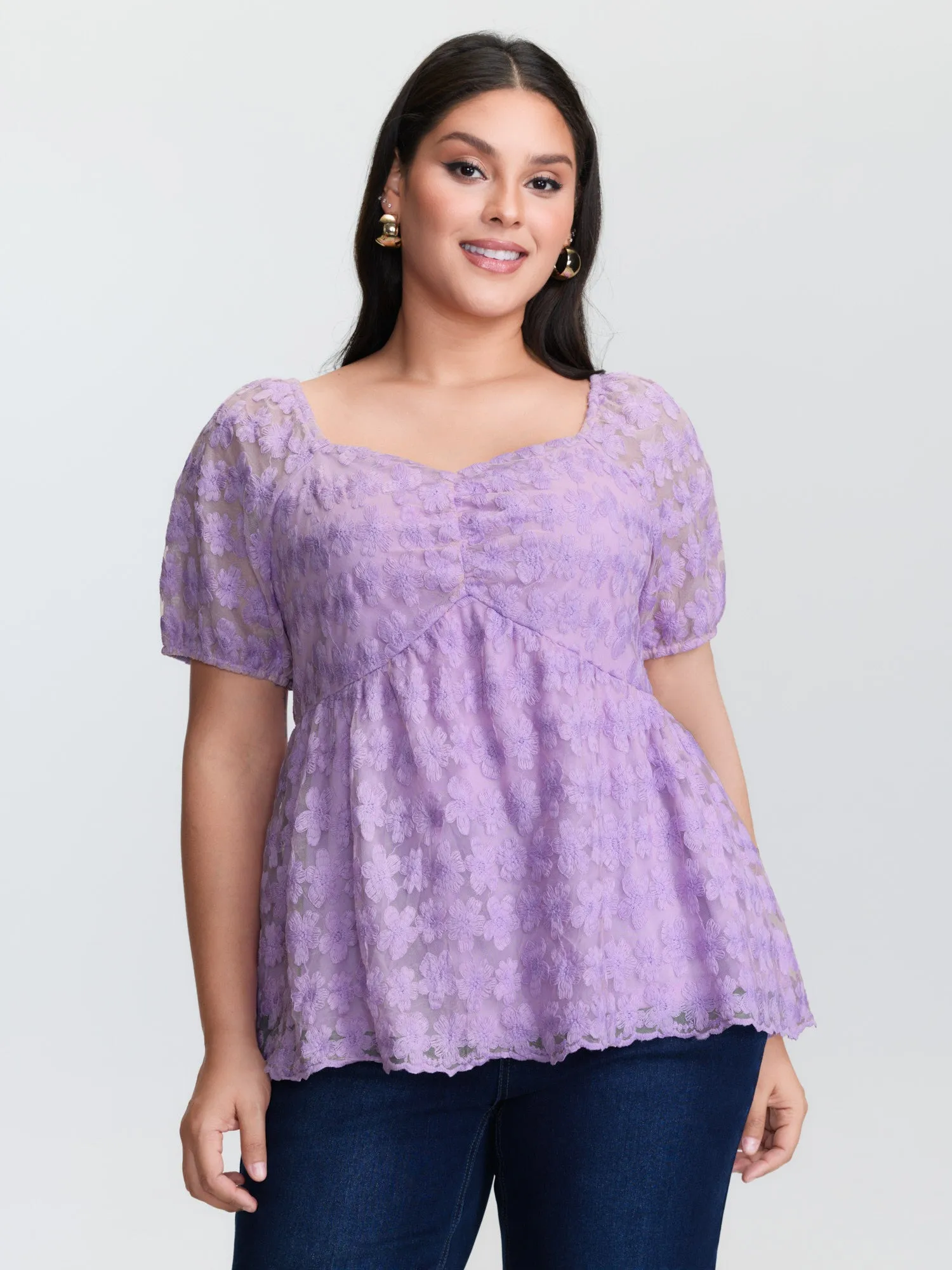 Embroidered Sweetheart Neckline Flared Blouse sold by Bloomchic