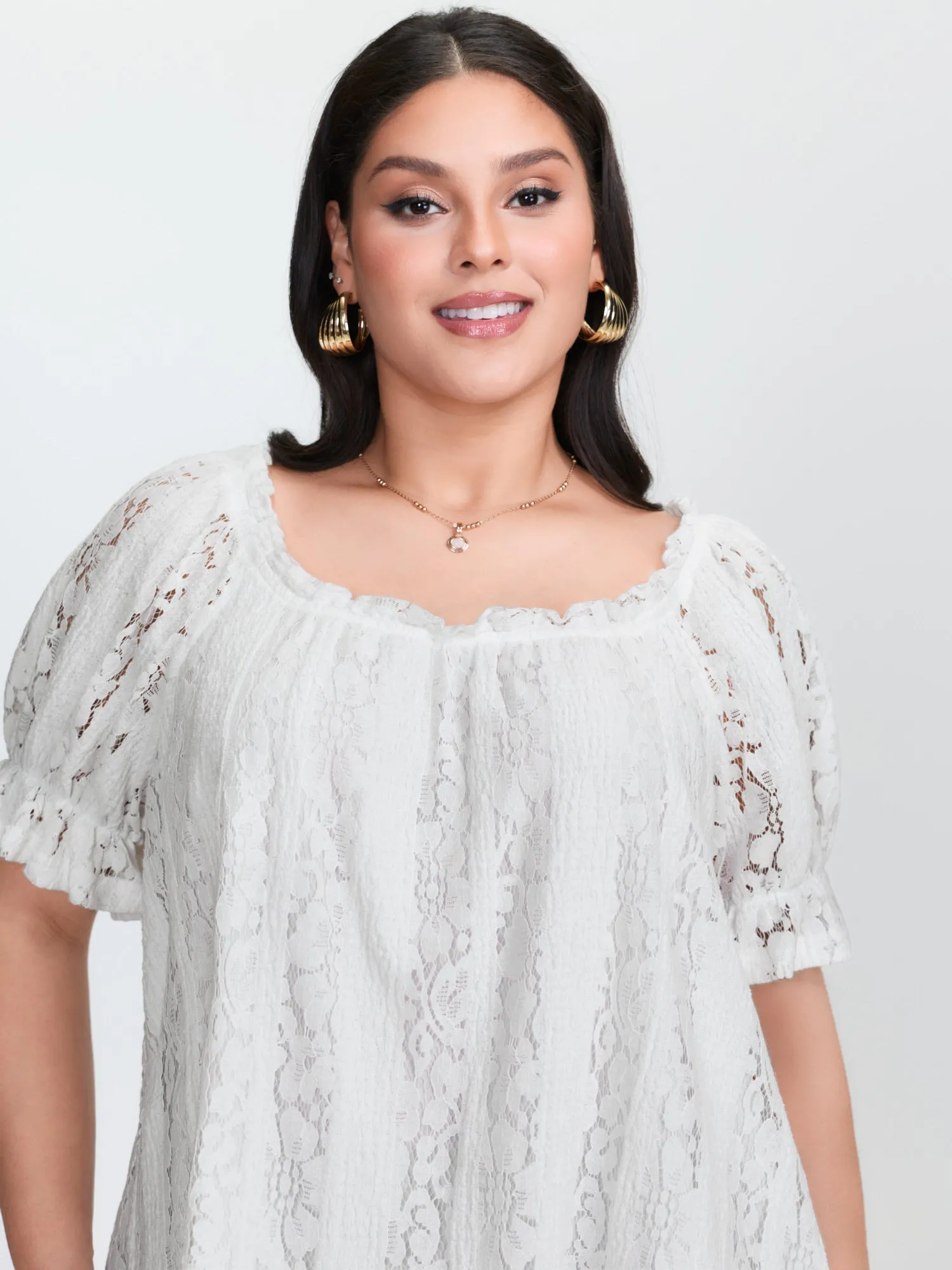Sheer Lace Panels Ruffled Neckline Blouse sold by Bloomchic product image thumbnail 2