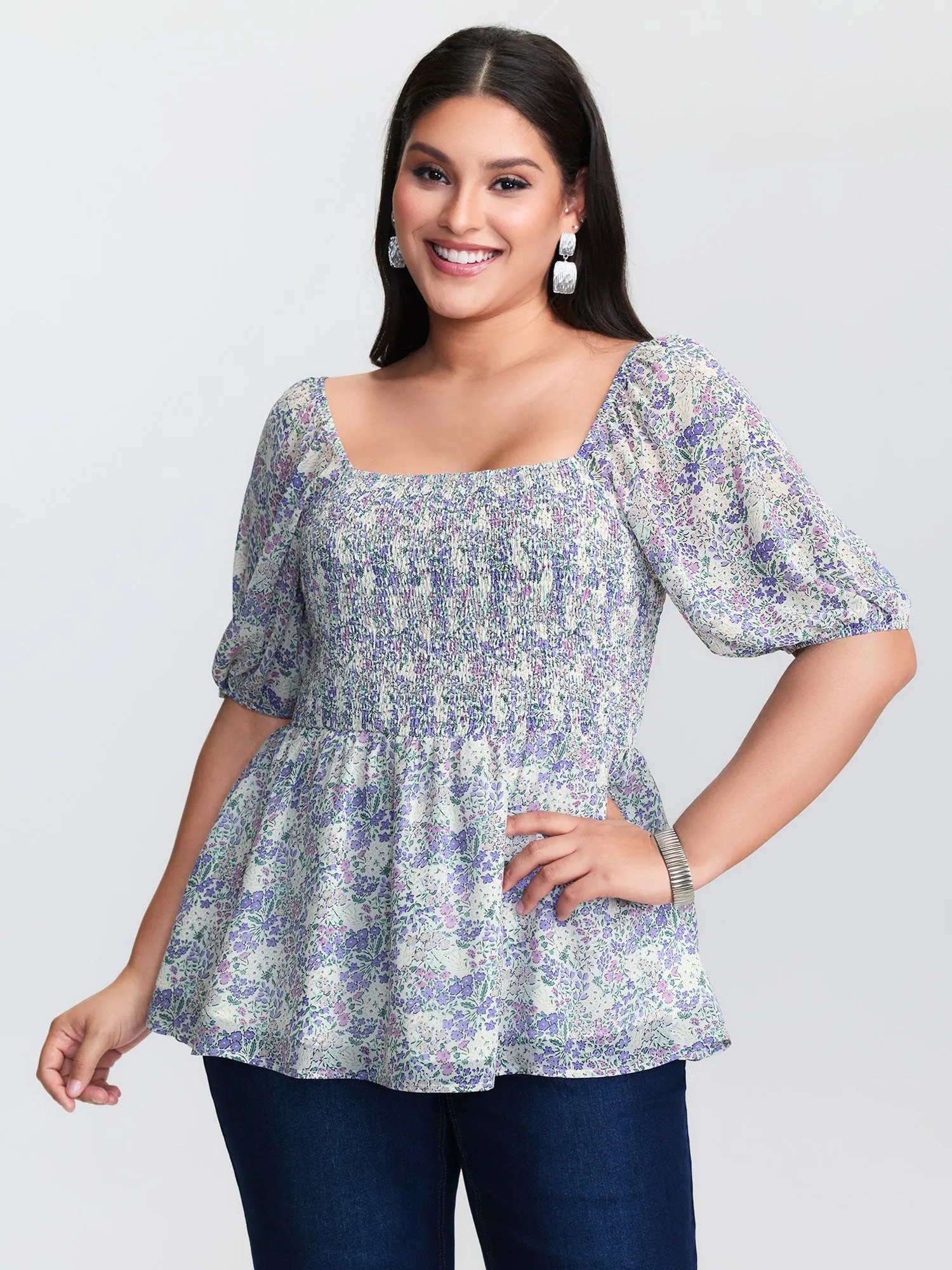 Floral Print Shirred Bodice Blouse sold by Bloomchic