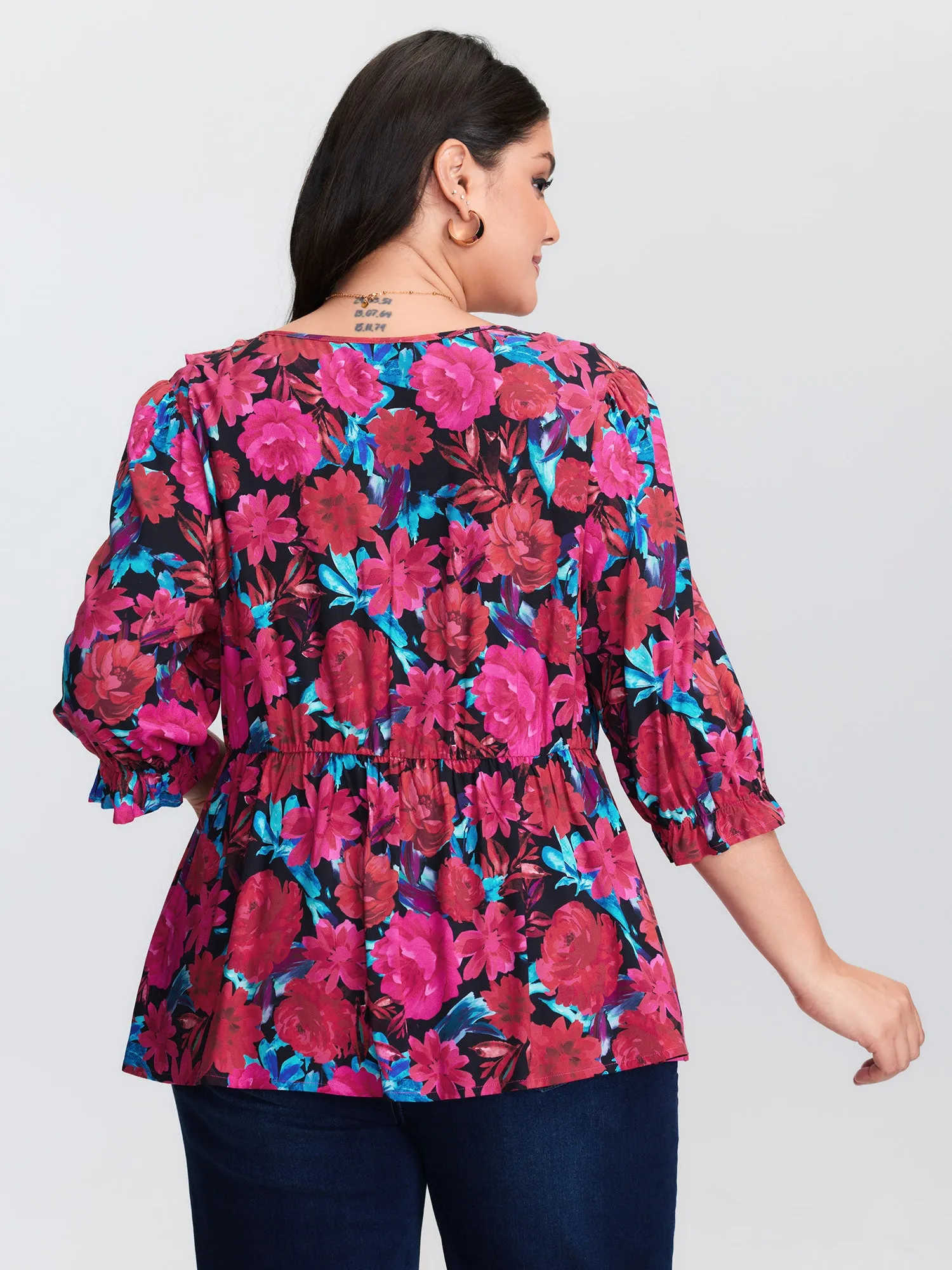Floral Print Front-Tie Cinched Flared Blouse sold by Bloomchic product image thumbnail 4