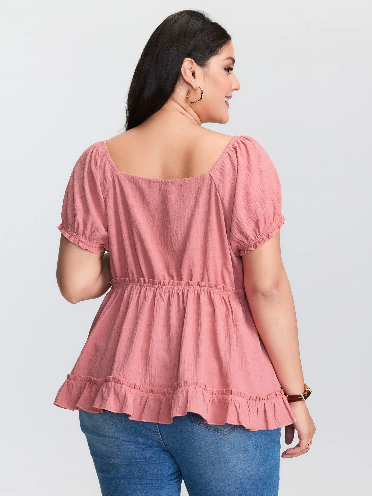 Lace Trim Ruffled Hem Plain Blouse sold by Bloomchic product image thumbnail 4