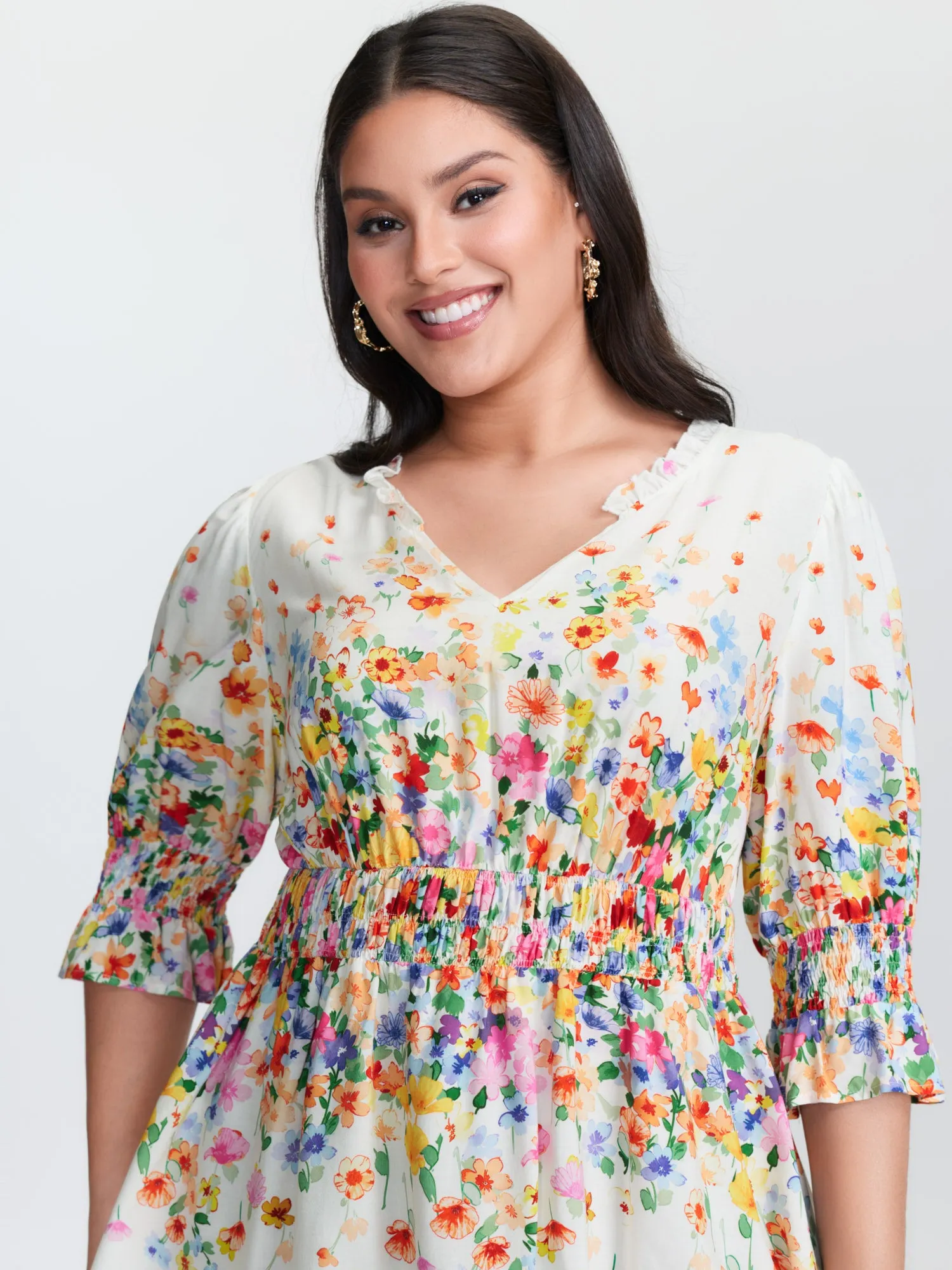 Colorful Floral Print Shirred Bodice Blouse sold by Bloomchic product image thumbnail 2