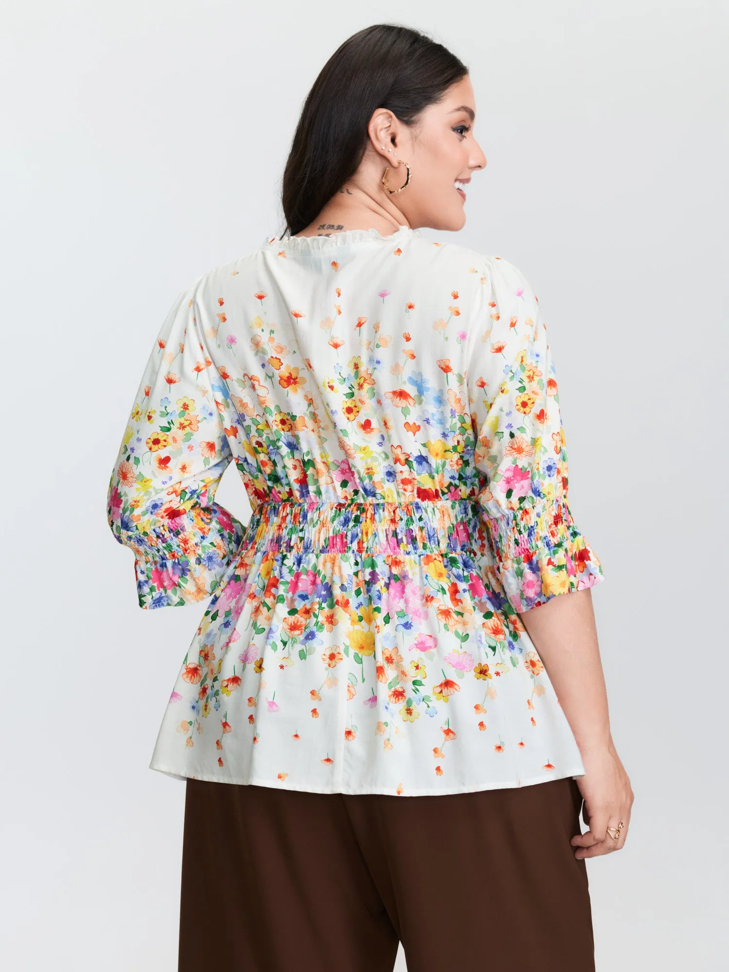 Colorful Floral Print Shirred Bodice Blouse sold by Bloomchic product image thumbnail 4
