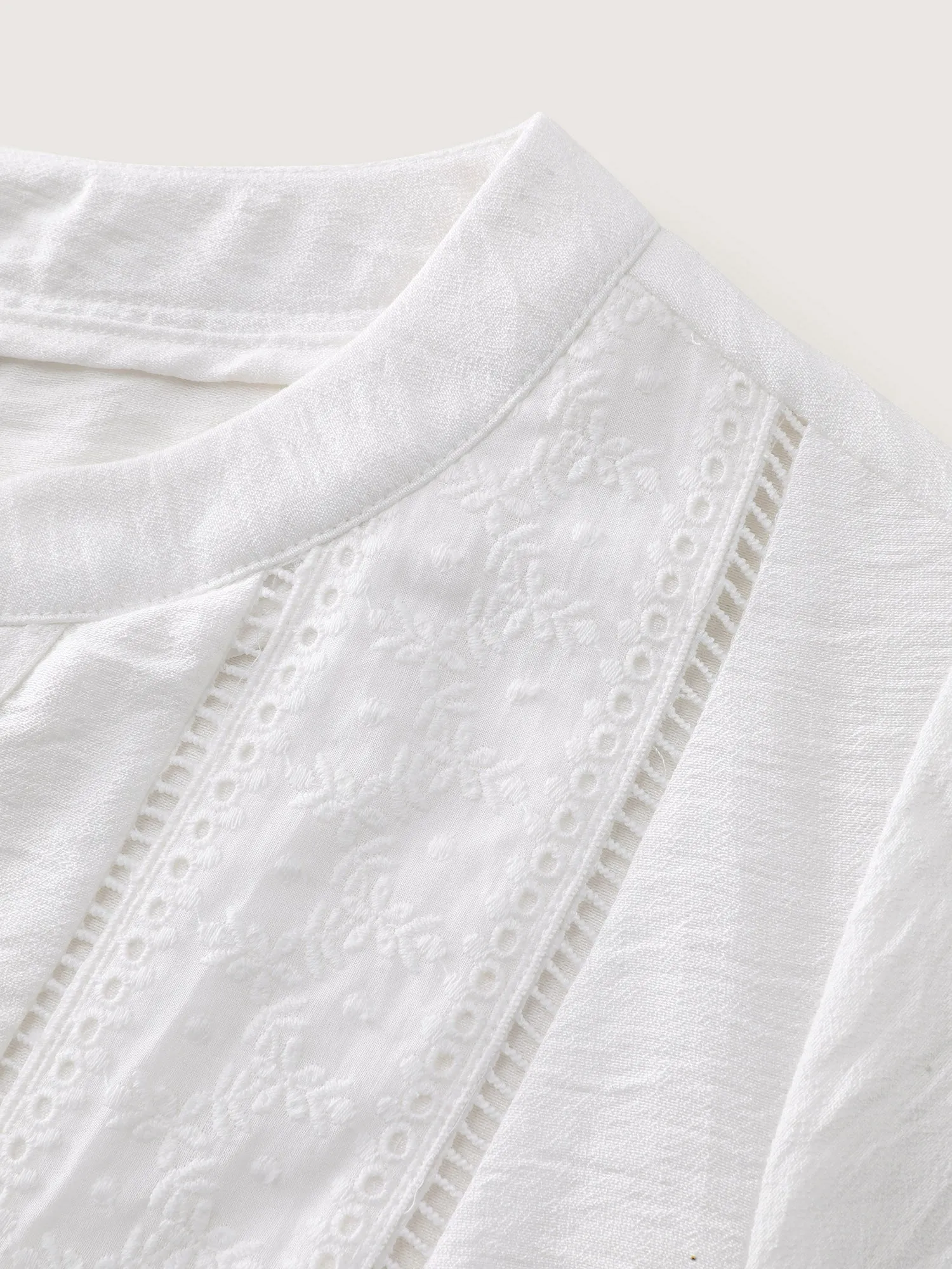 Lace Trim Drawstring Waist Plain Blouse sold by Bloomchic product image thumbnail 5