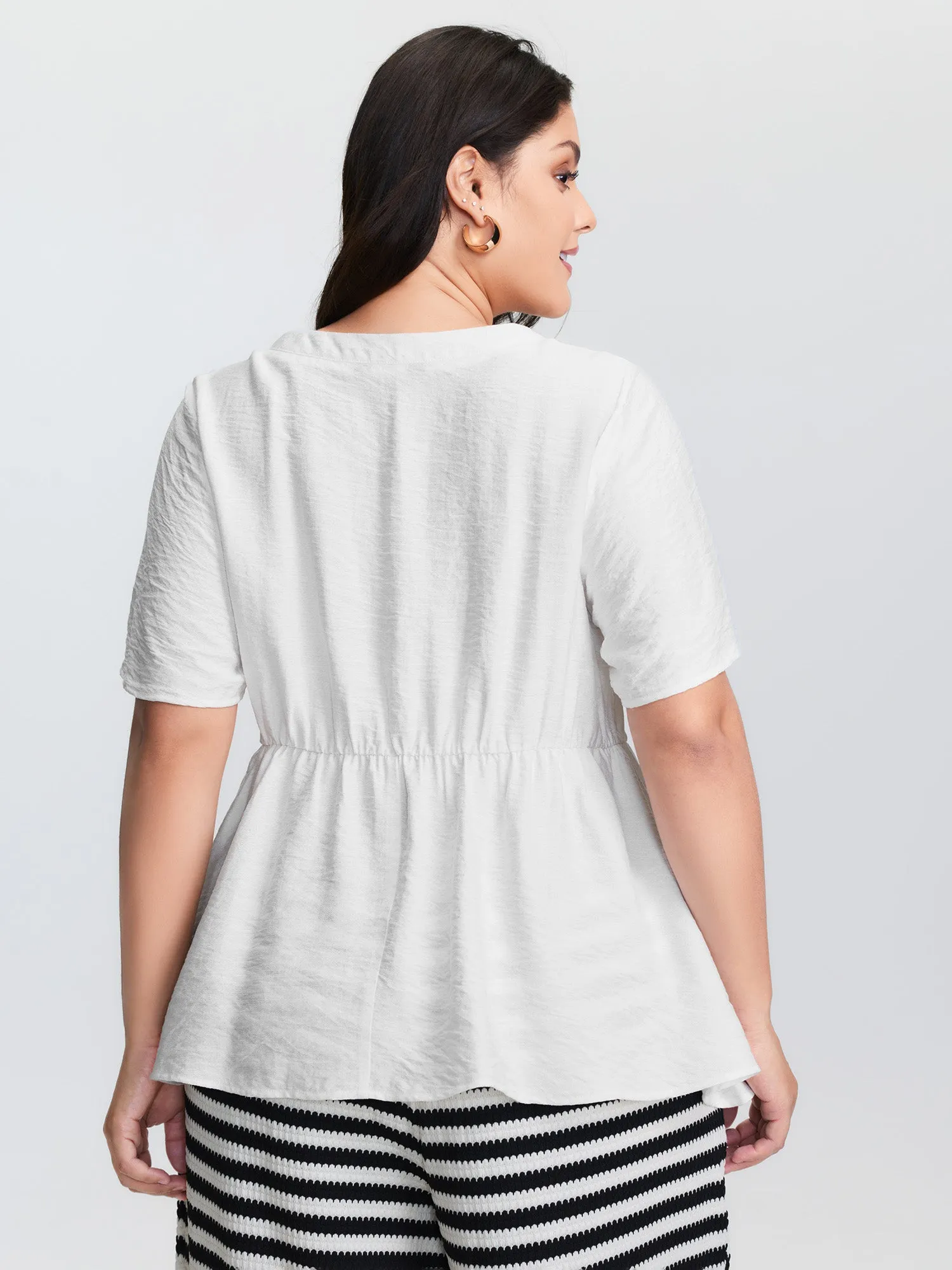 Lace Trim Drawstring Waist Plain Blouse sold by Bloomchic product image thumbnail 4