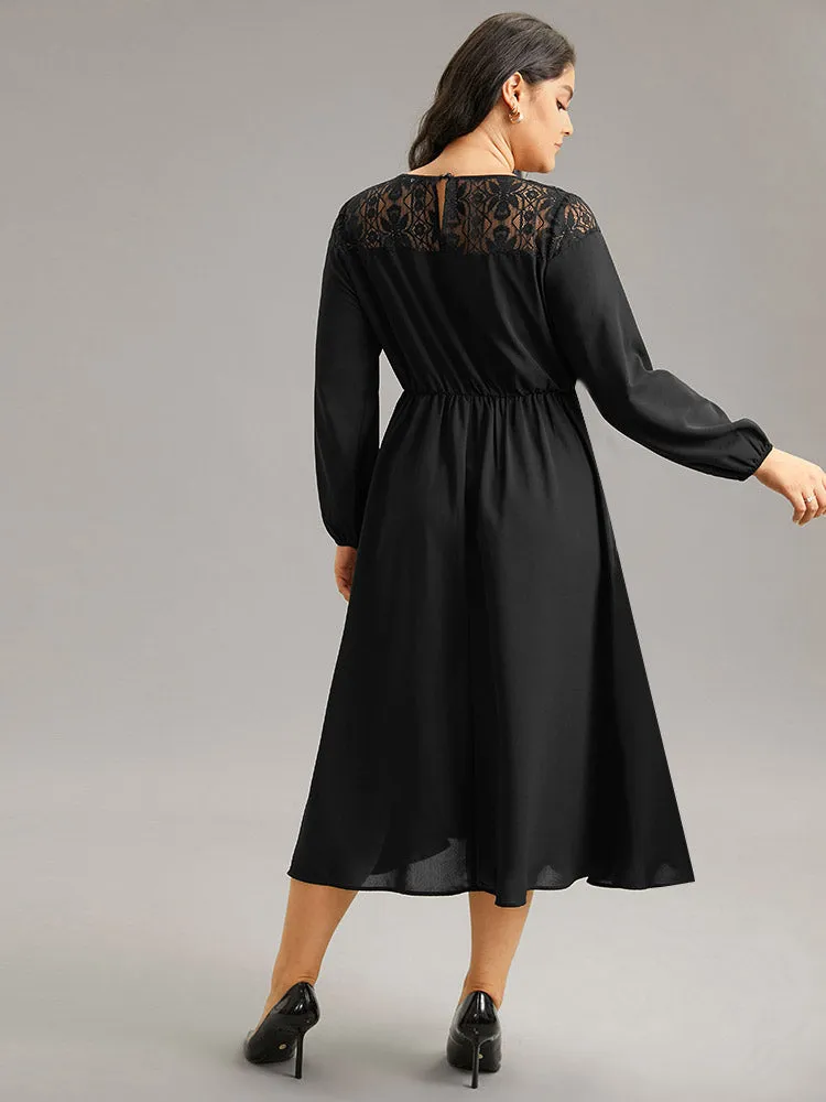 Lace Panel Patchwork Lantern Sleeve Dress sold by Bloomchic product image thumbnail 5