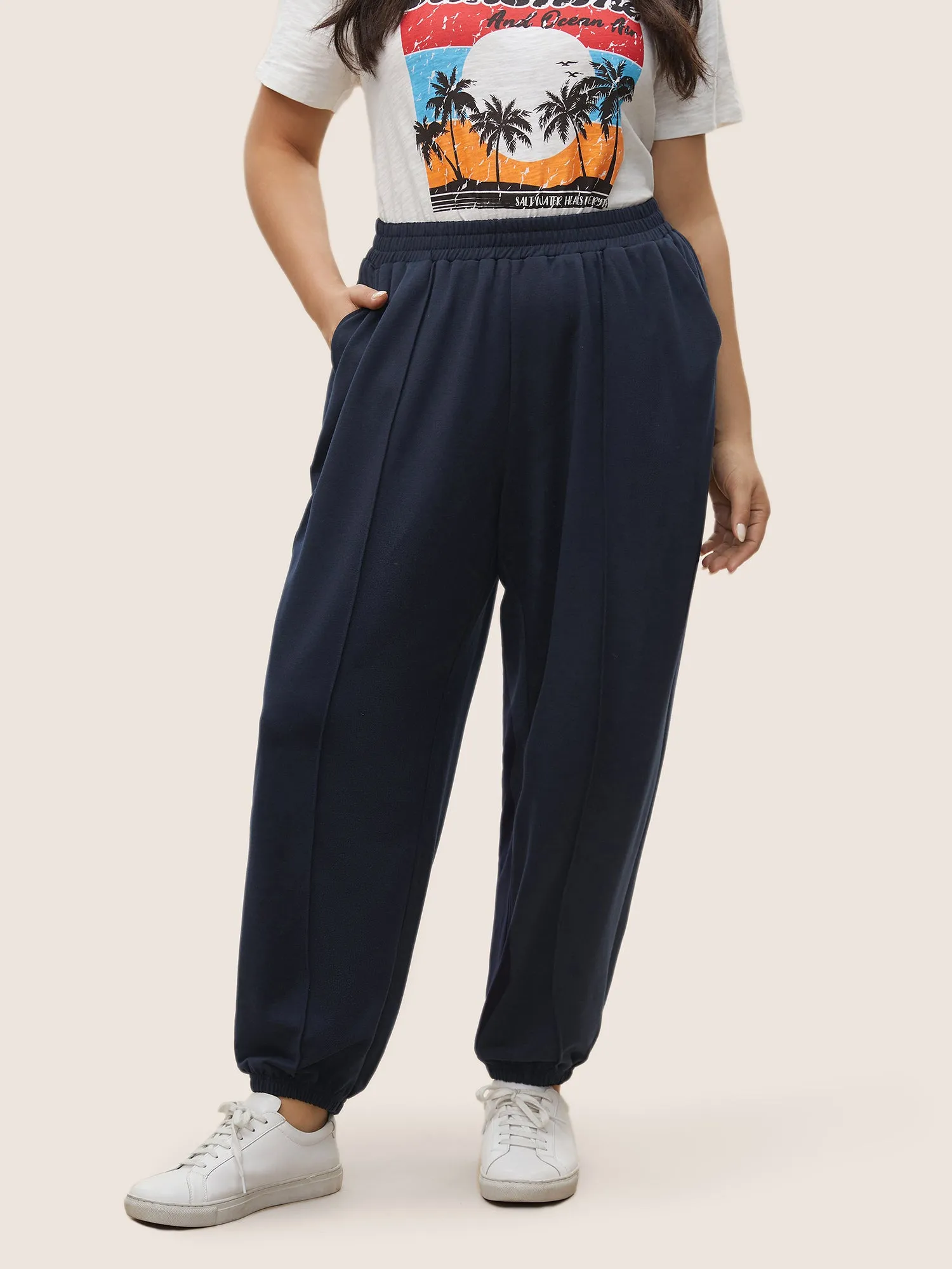 Plain Seam Detail Pocket Carrot Pants sold by Bloomchic