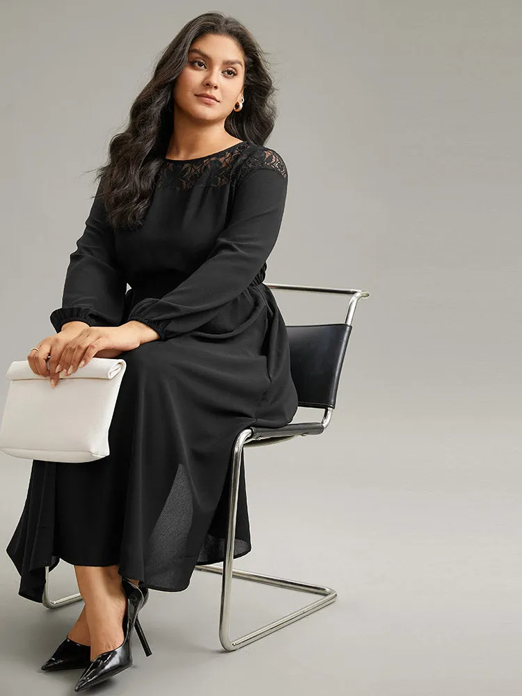 Lace Panel Patchwork Lantern Sleeve Dress sold by Bloomchic product image thumbnail 4