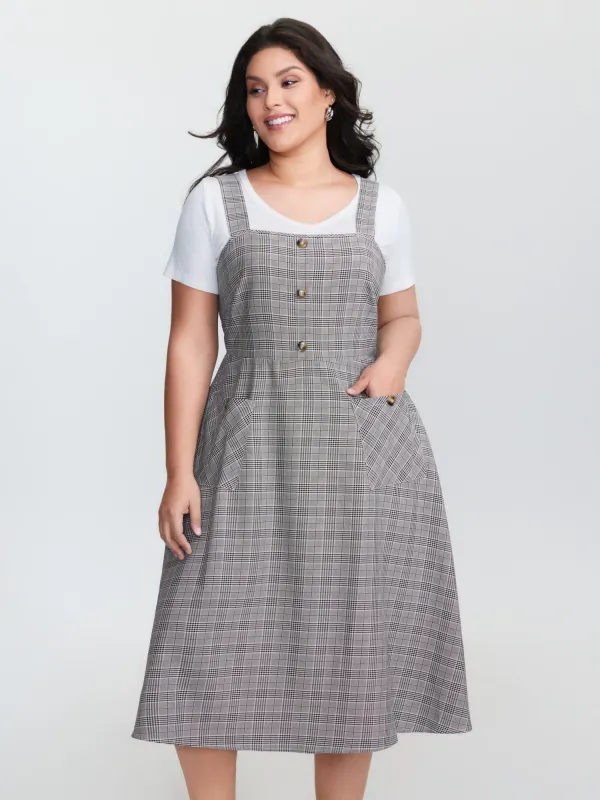 Check Pattern Half-Open Front Midi Dress sold by Bloomchic