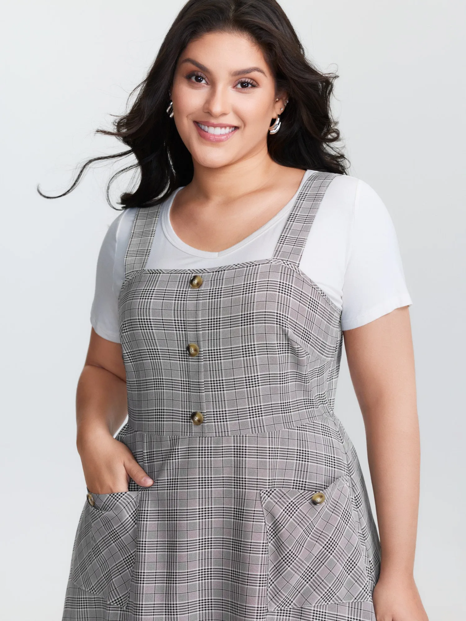 Check Pattern Half-Open Front Midi Dress sold by Bloomchic product image thumbnail 3