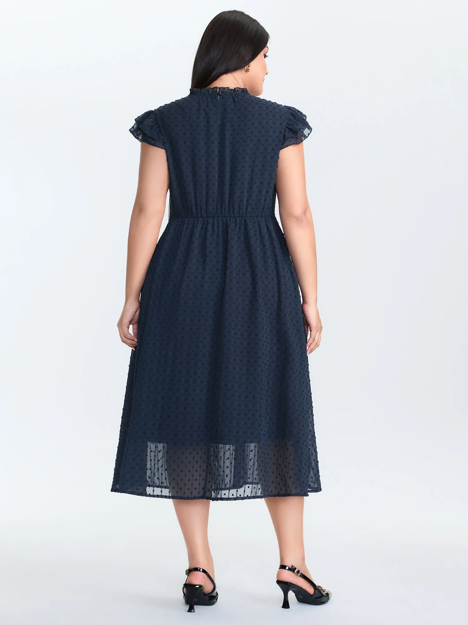 Textured Sheer Ruffled Mock Neckline Midi Dress sold by Bloomchic product image thumbnail 5