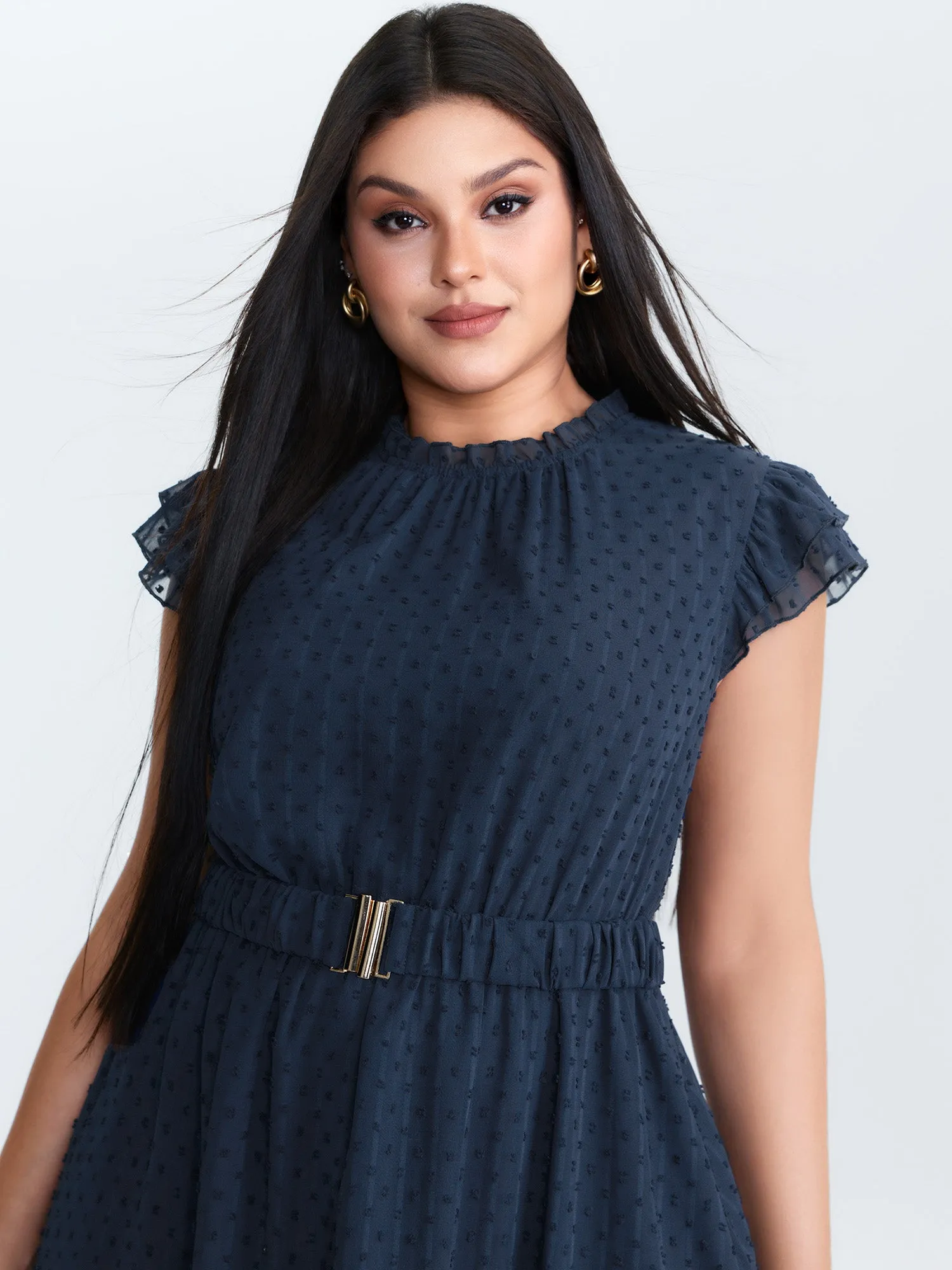 Textured Sheer Ruffled Mock Neckline Midi Dress sold by Bloomchic product image thumbnail 2