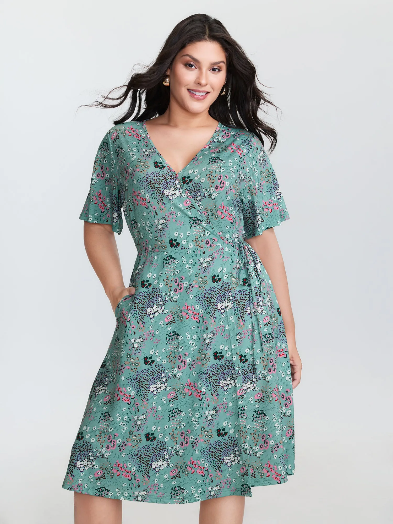 Floral Print Wrap Neckline Midi Dress sold by Bloomchic