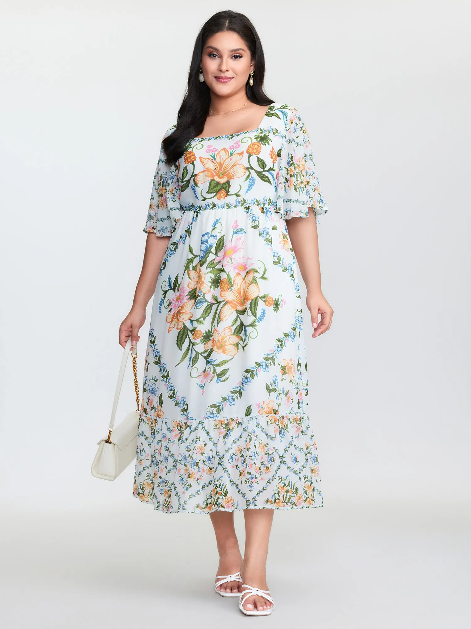 Floral Print Cinched Waist Midi Dress sold by Bloomchic product image thumbnail 4