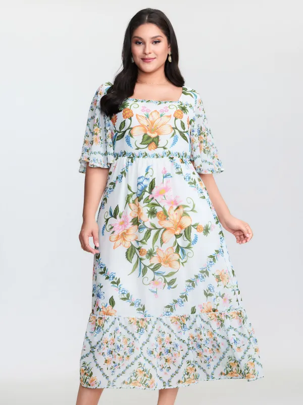 Floral Print Cinched Waist Midi Dress sold by Bloomchic