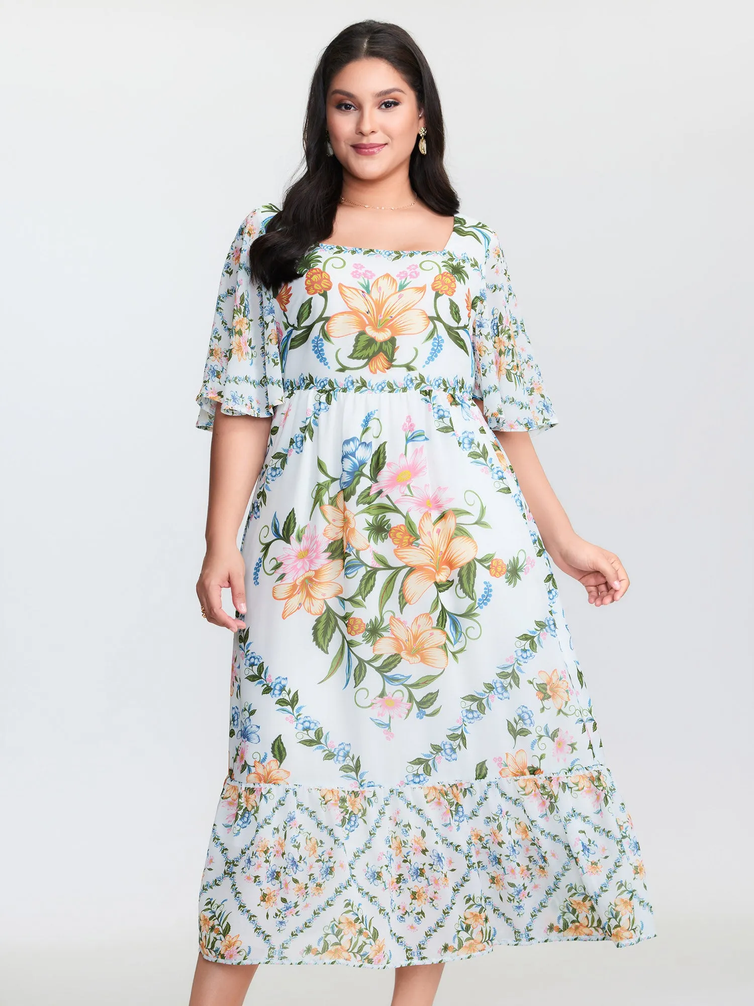 Floral Print Cinched Waist Midi Dress sold by Bloomchic