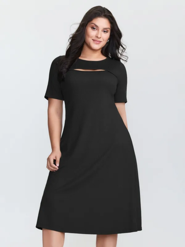 Ribbed Cut-Out Neckline Midi Dress sold by Bloomchic