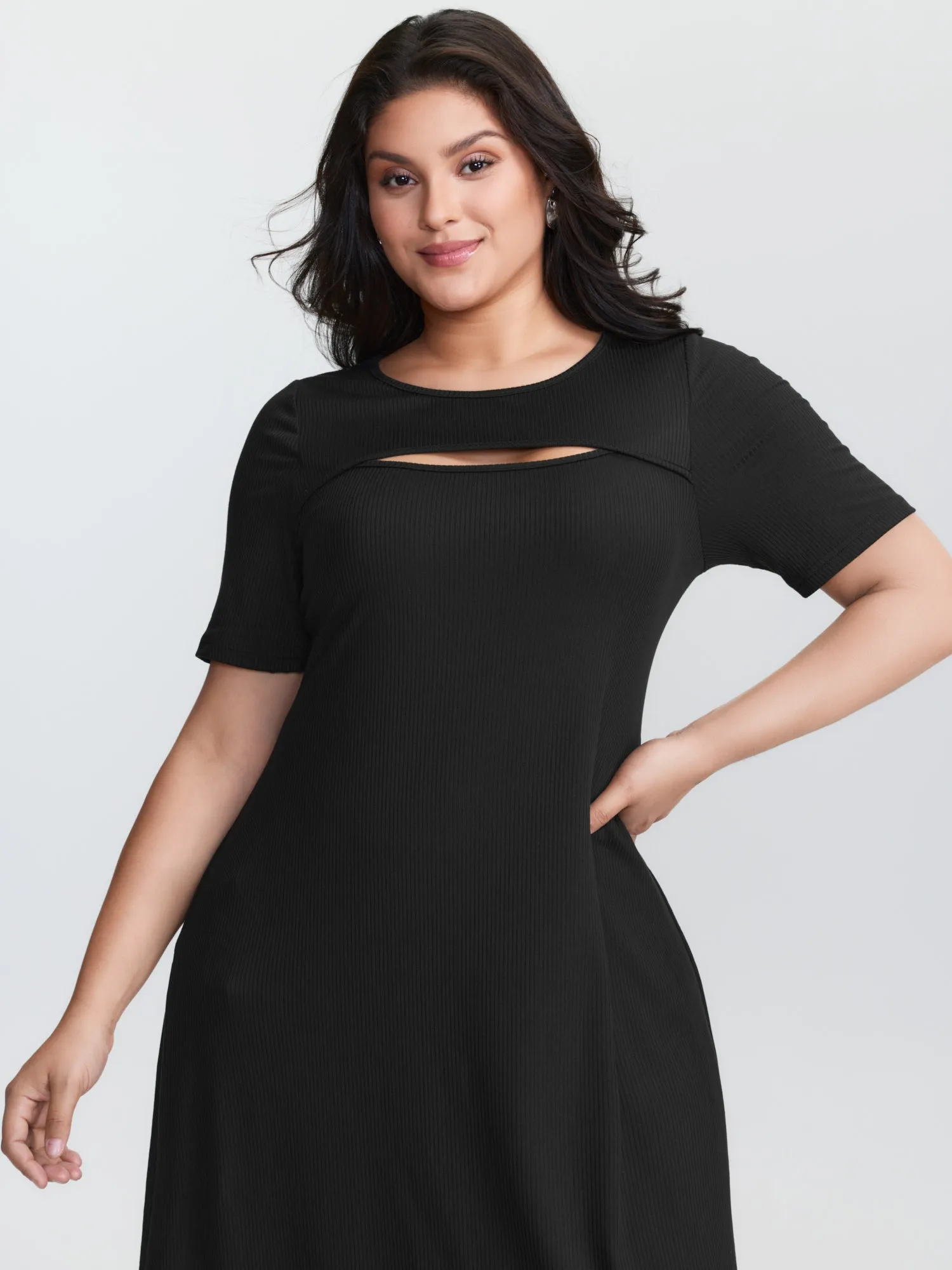 Ribbed Cut-Out Neckline Midi Dress sold by Bloomchic product image thumbnail 3