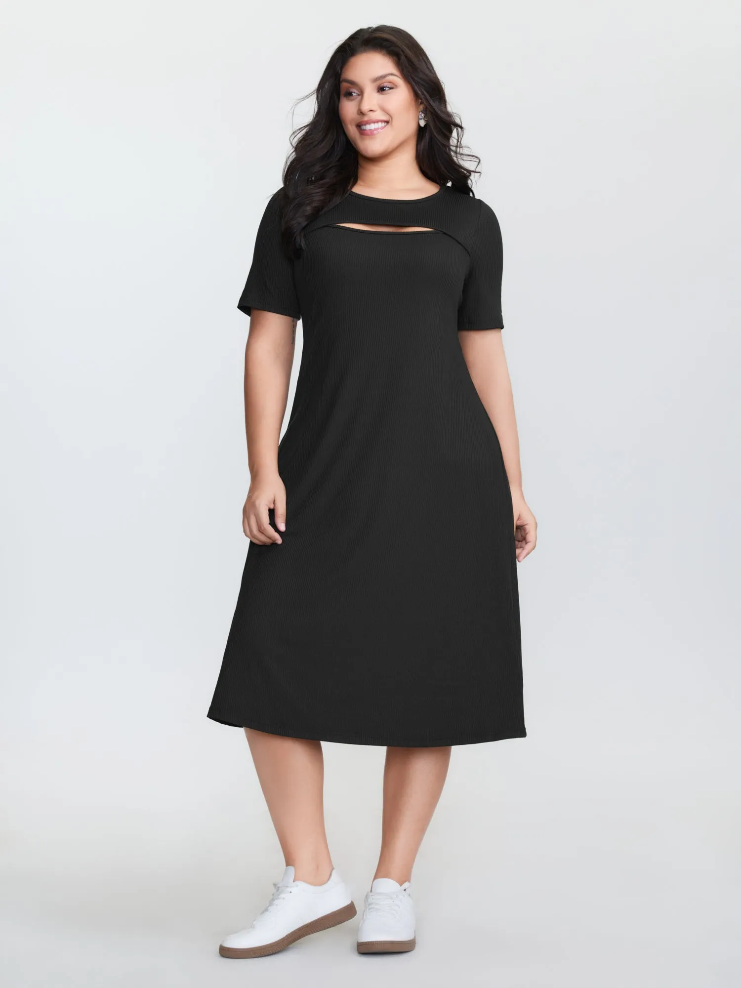 Ribbed Cut-Out Neckline Midi Dress sold by Bloomchic product image thumbnail 2