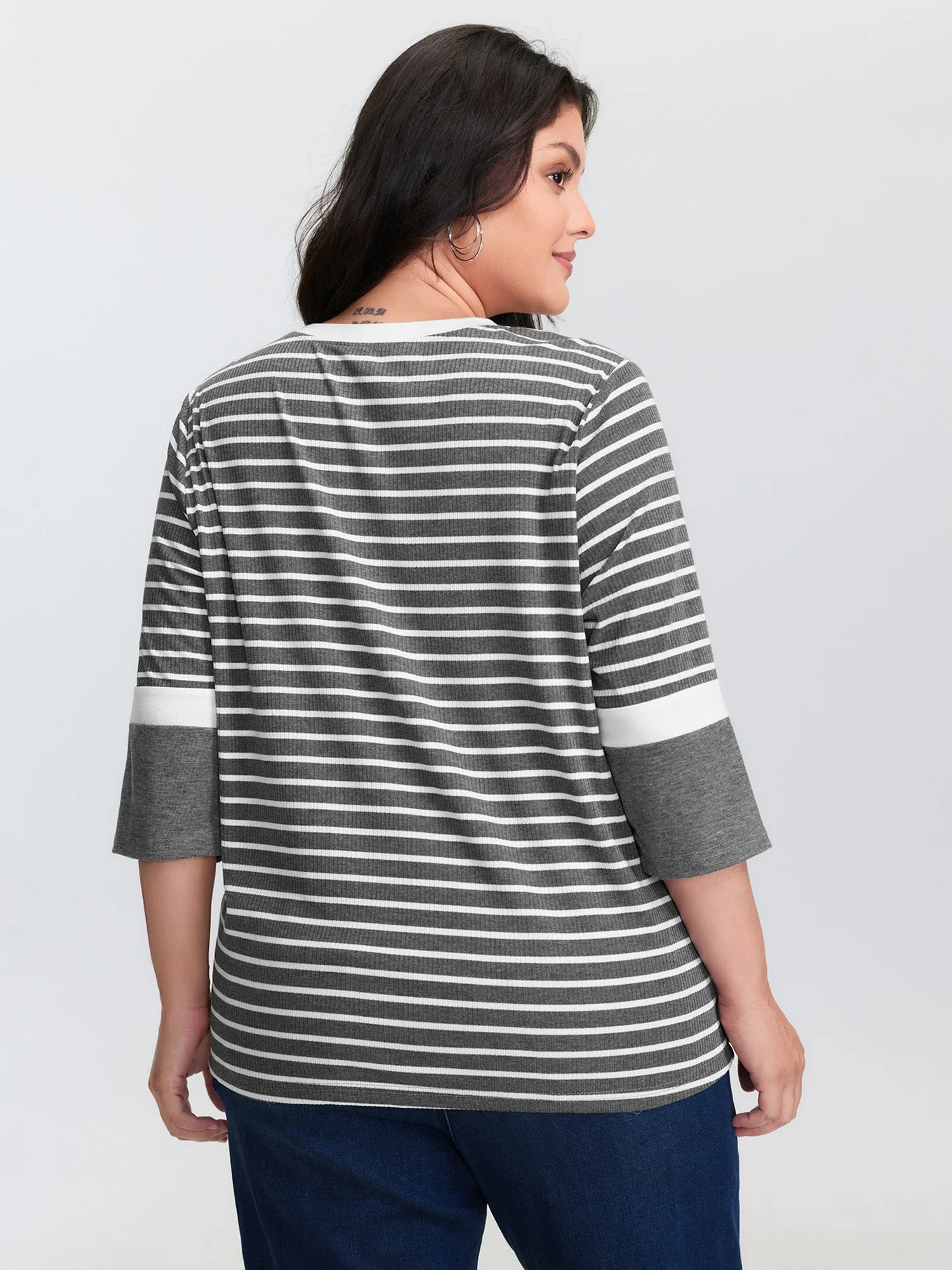 Monochrome Stripes Round Neck T-Shirt sold by Bloomchic product image thumbnail 4