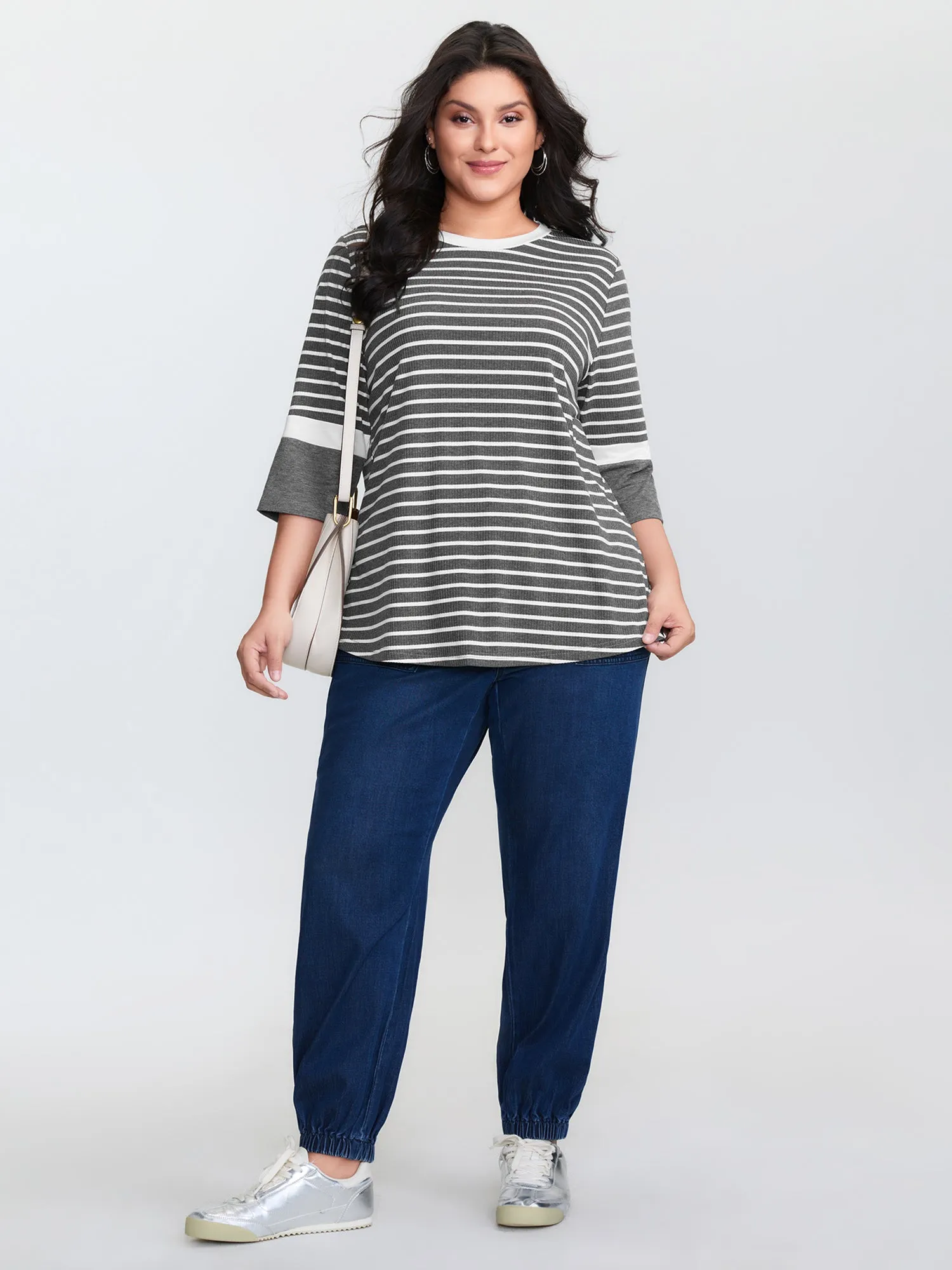 Monochrome Stripes Round Neck T-Shirt sold by Bloomchic product image thumbnail 3
