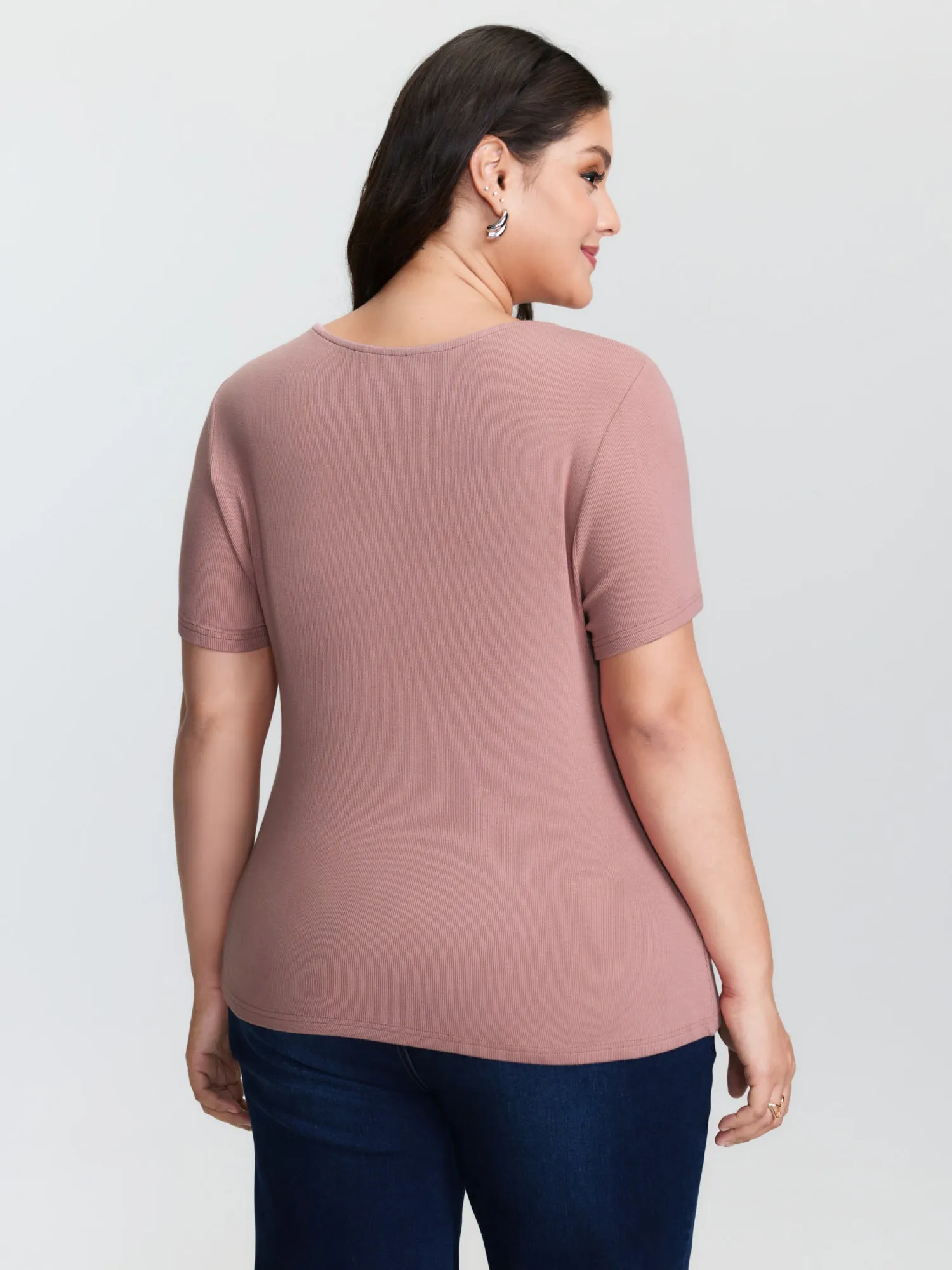 Stretchy Gathered Side Neckline Knit Top sold by Bloomchic product image thumbnail 5