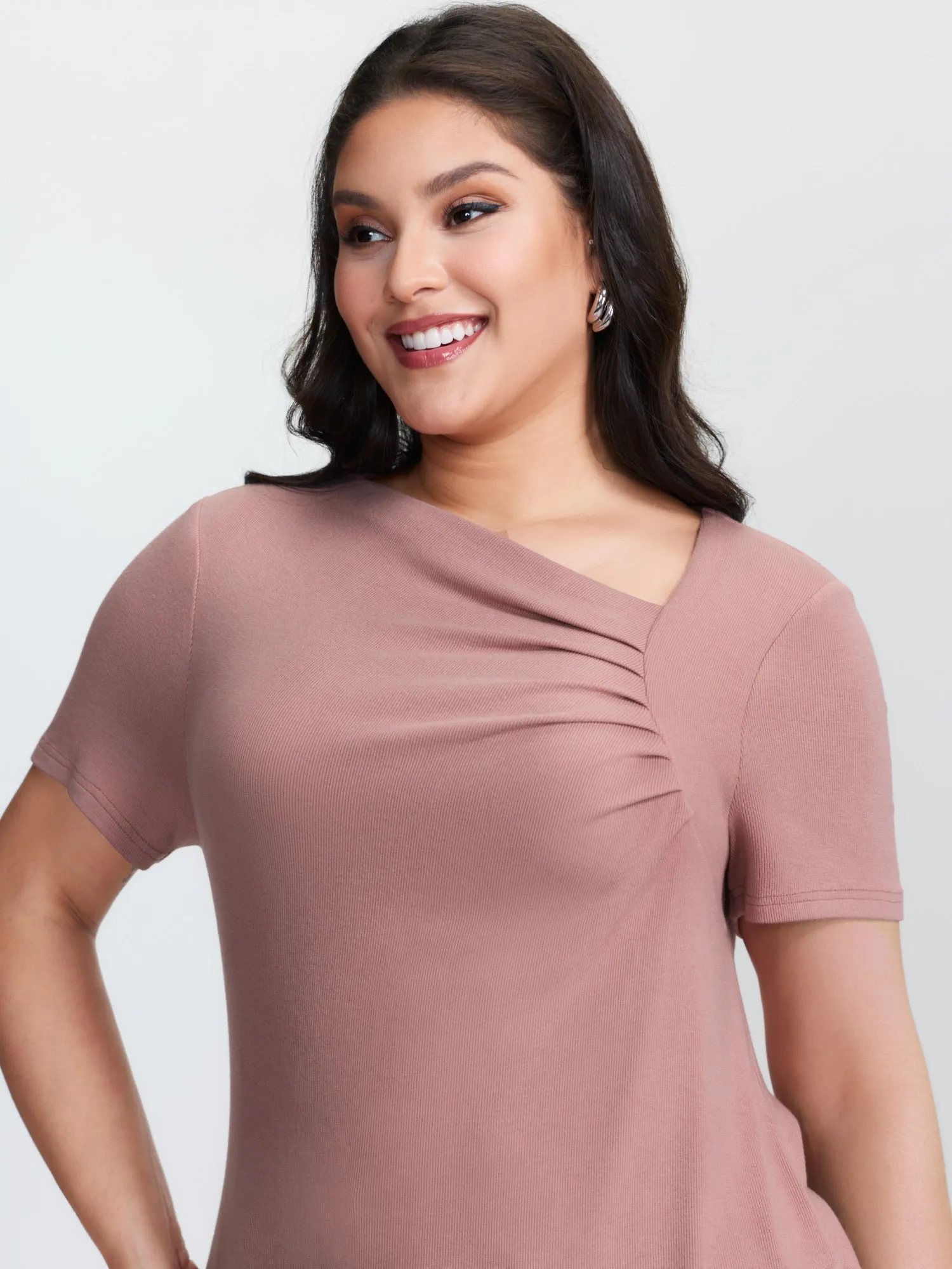 Stretchy Gathered Side Neckline Knit Top sold by Bloomchic product image thumbnail 2