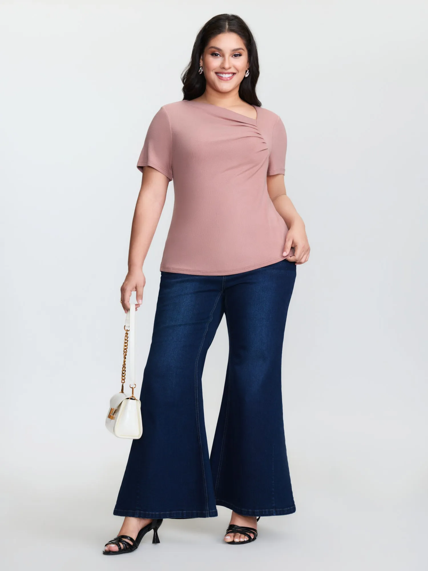 Stretchy Gathered Side Neckline Knit Top sold by Bloomchic product image thumbnail 3