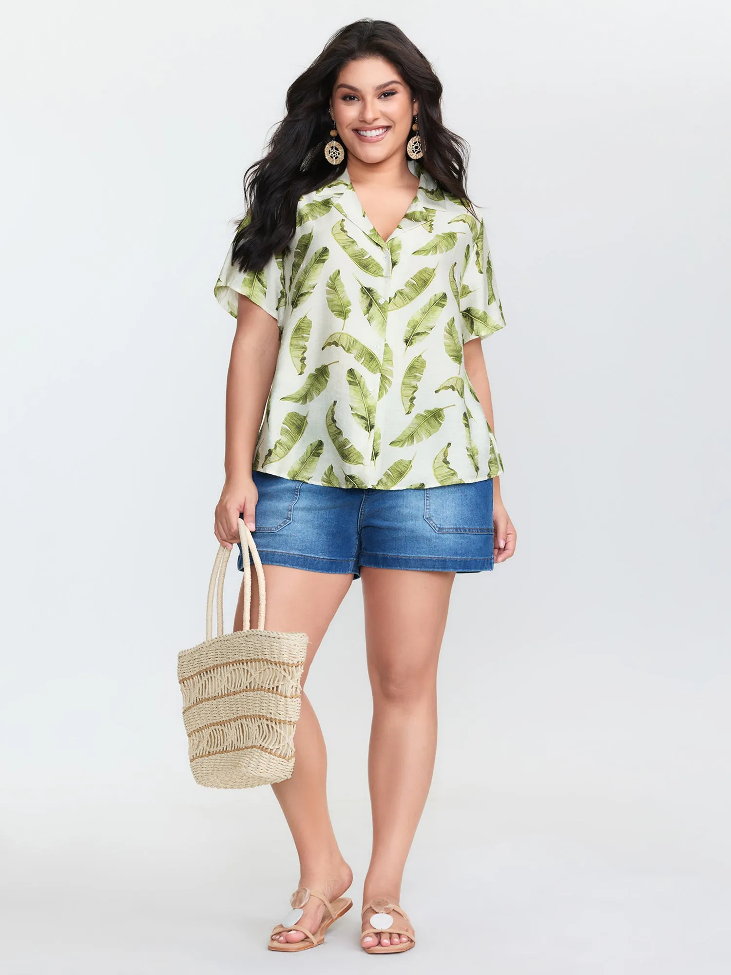 Tropical Leaf Print Button-Down Blouse sold by Bloomchic product image thumbnail 2