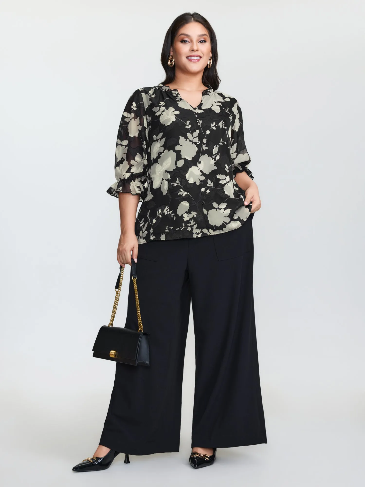 Ruffled Collar Floral Print Blouse sold by Bloomchic product image thumbnail 3