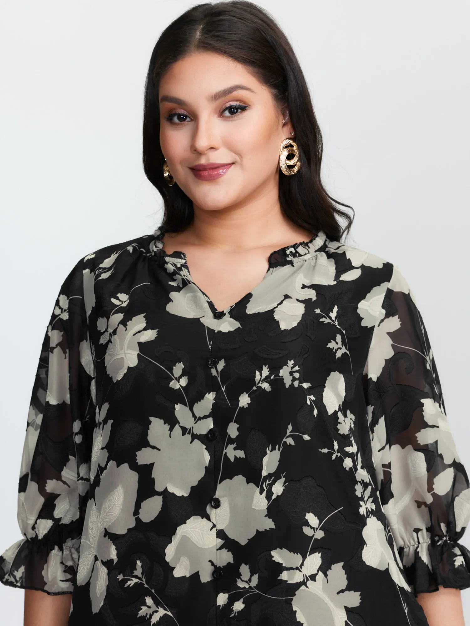 Ruffled Collar Floral Print Blouse sold by Bloomchic product image thumbnail 2