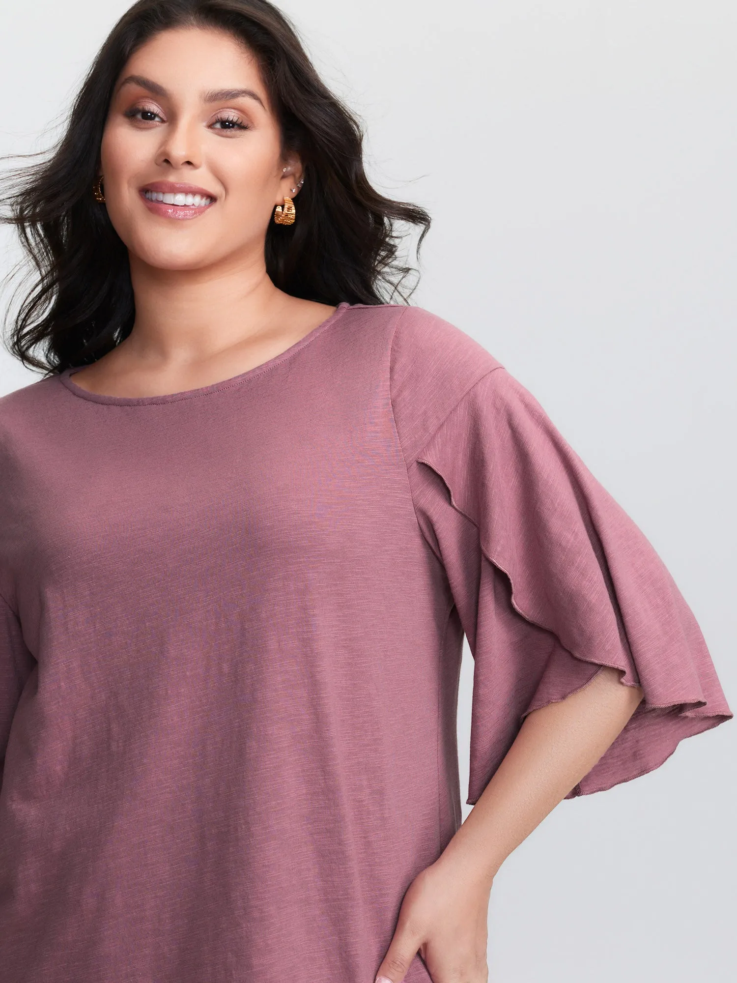 Petal Sleeve Plain Round Neck Knit Top sold by Bloomchic product image thumbnail 2