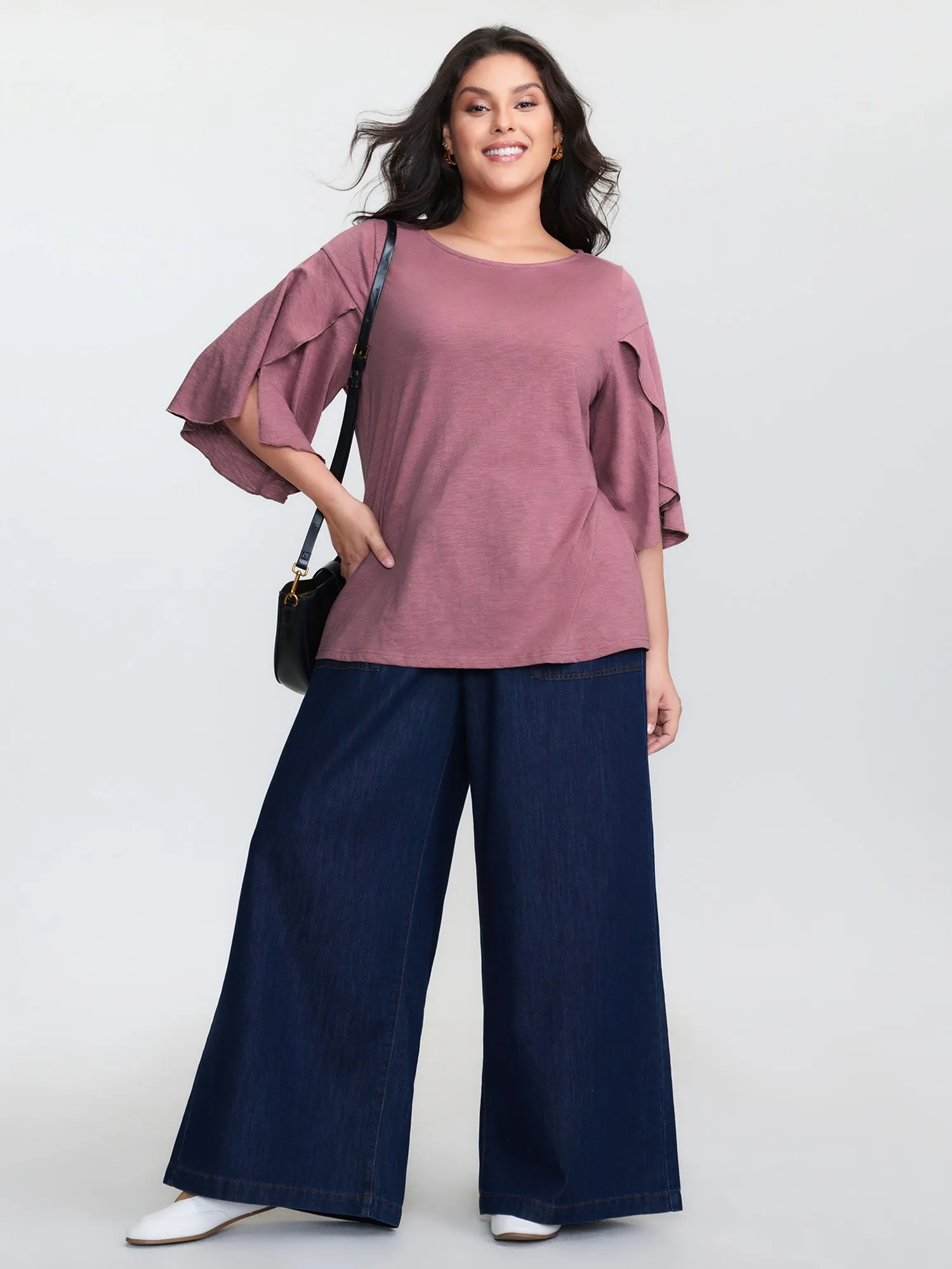 Petal Sleeve Plain Round Neck Knit Top sold by Bloomchic product image thumbnail 3