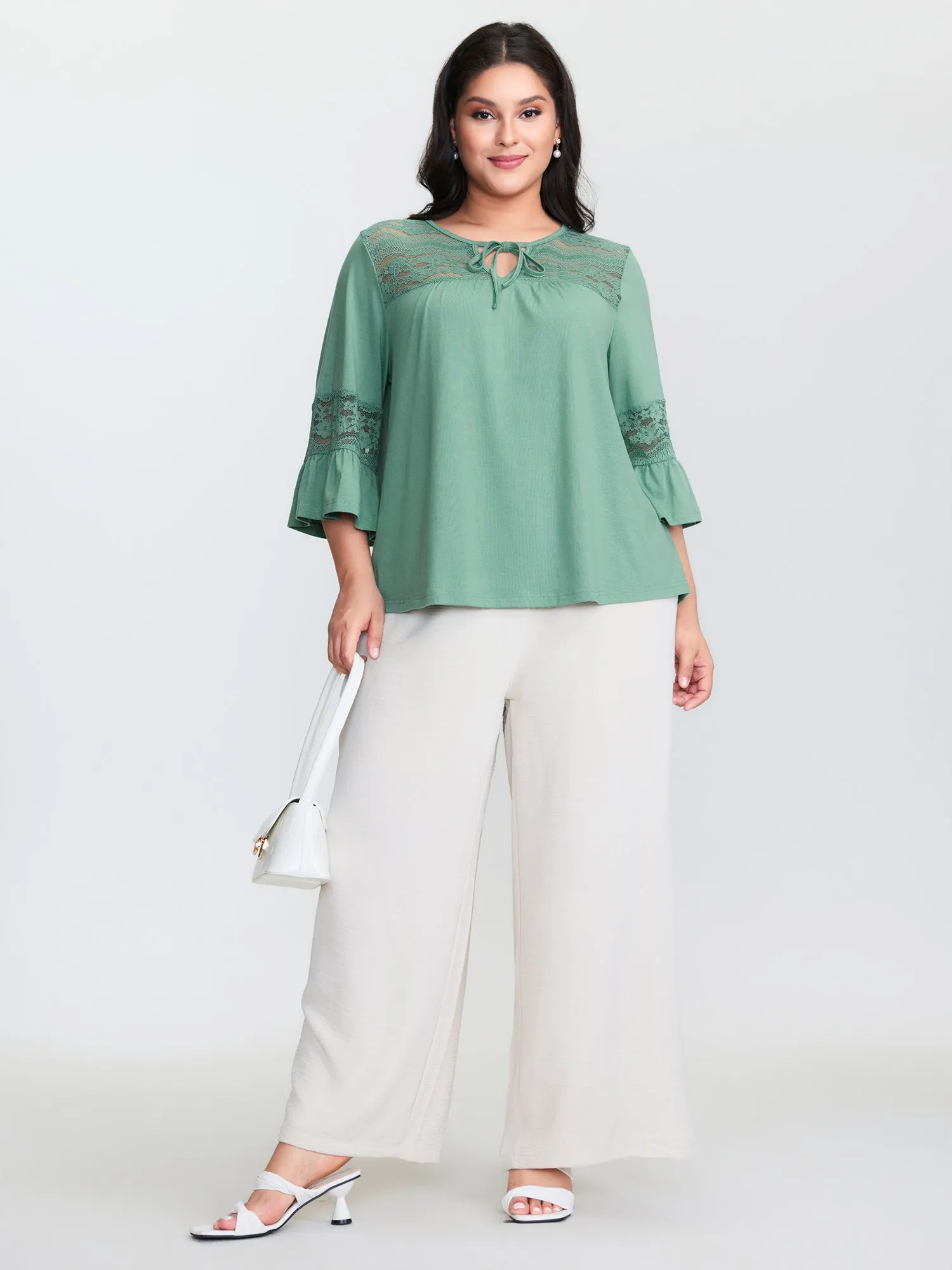 Lace Trim Flared Sleeve Plain Top sold by Bloomchic product image thumbnail 3