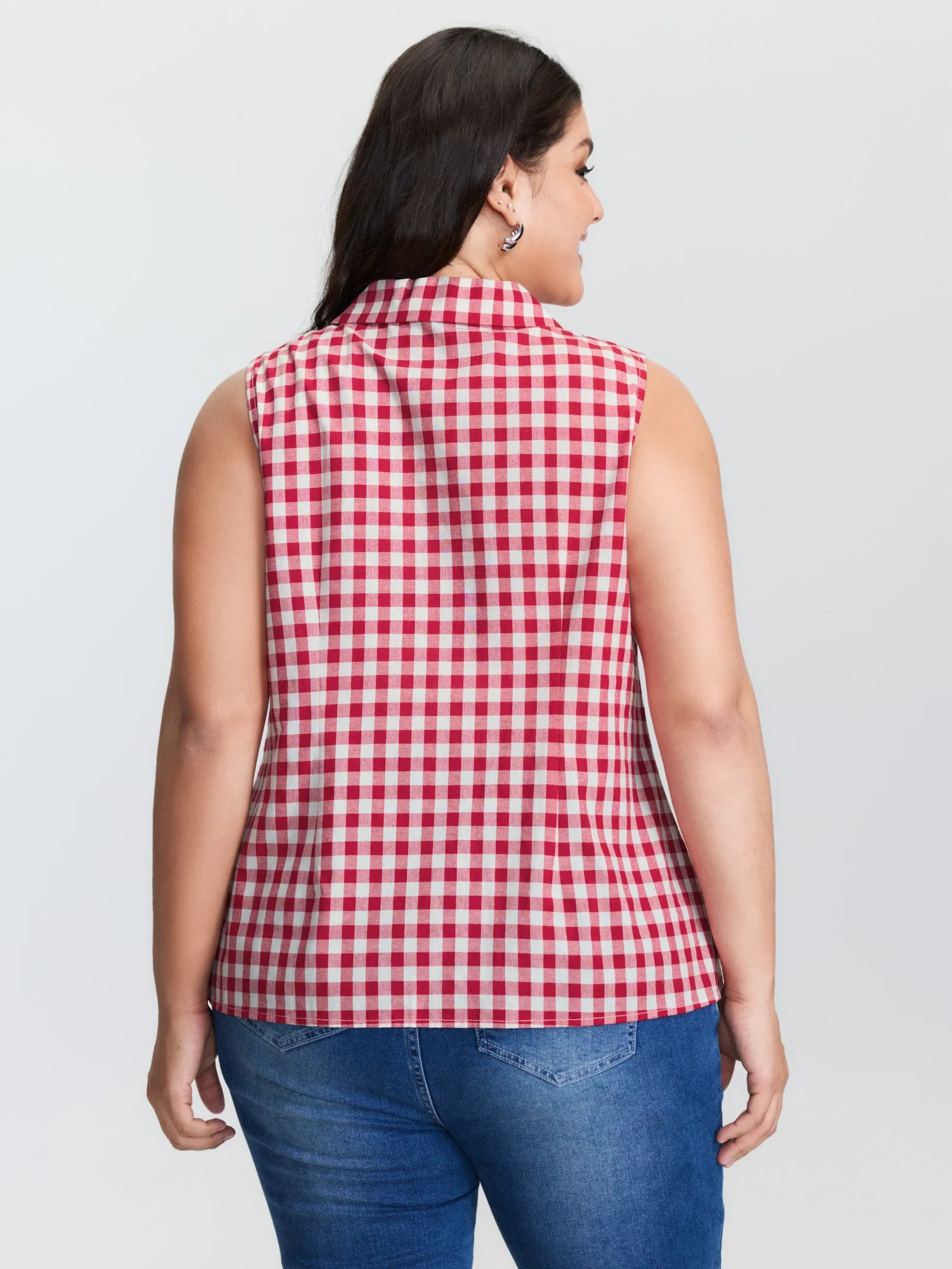 Gingham Print Lapel Collar Tank Top sold by Bloomchic product image thumbnail 4