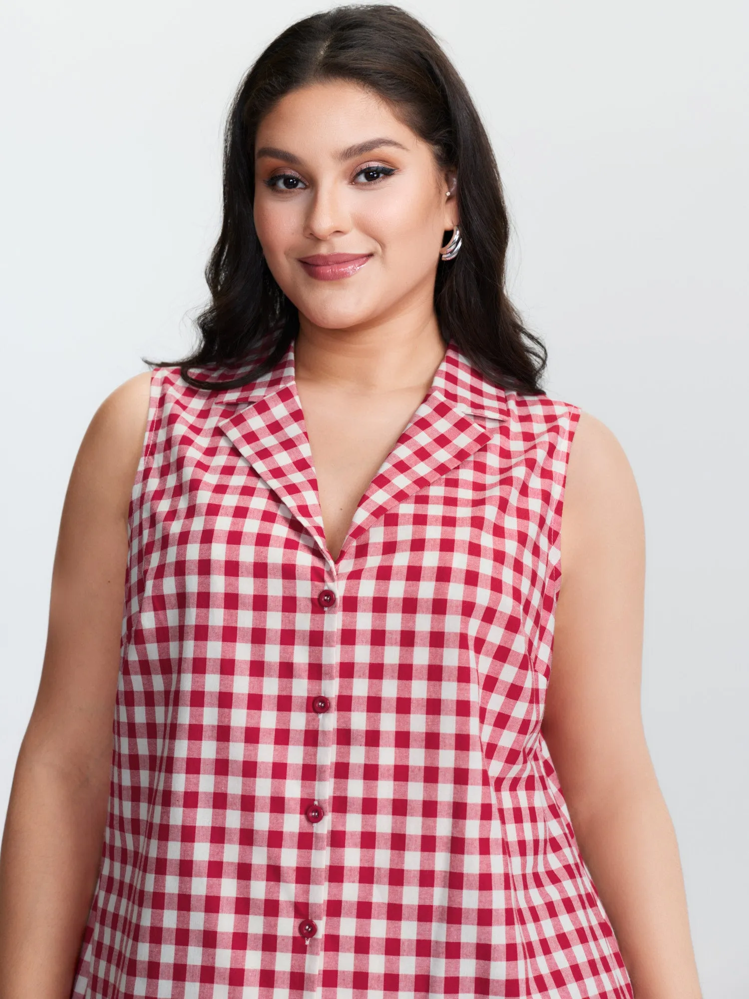 Gingham Print Lapel Collar Tank Top sold by Bloomchic product image thumbnail 2