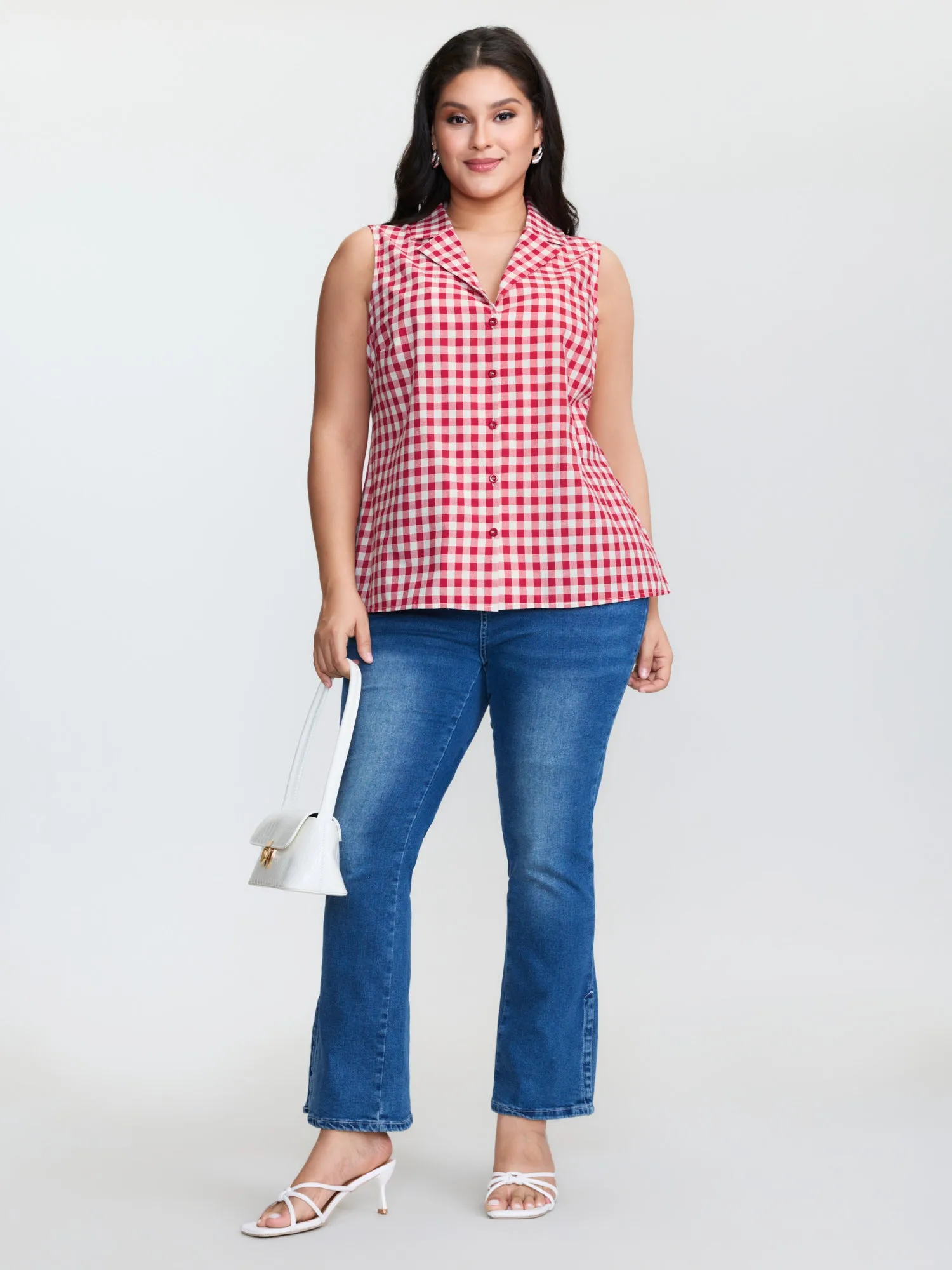 Gingham Print Lapel Collar Tank Top sold by Bloomchic product image thumbnail 3