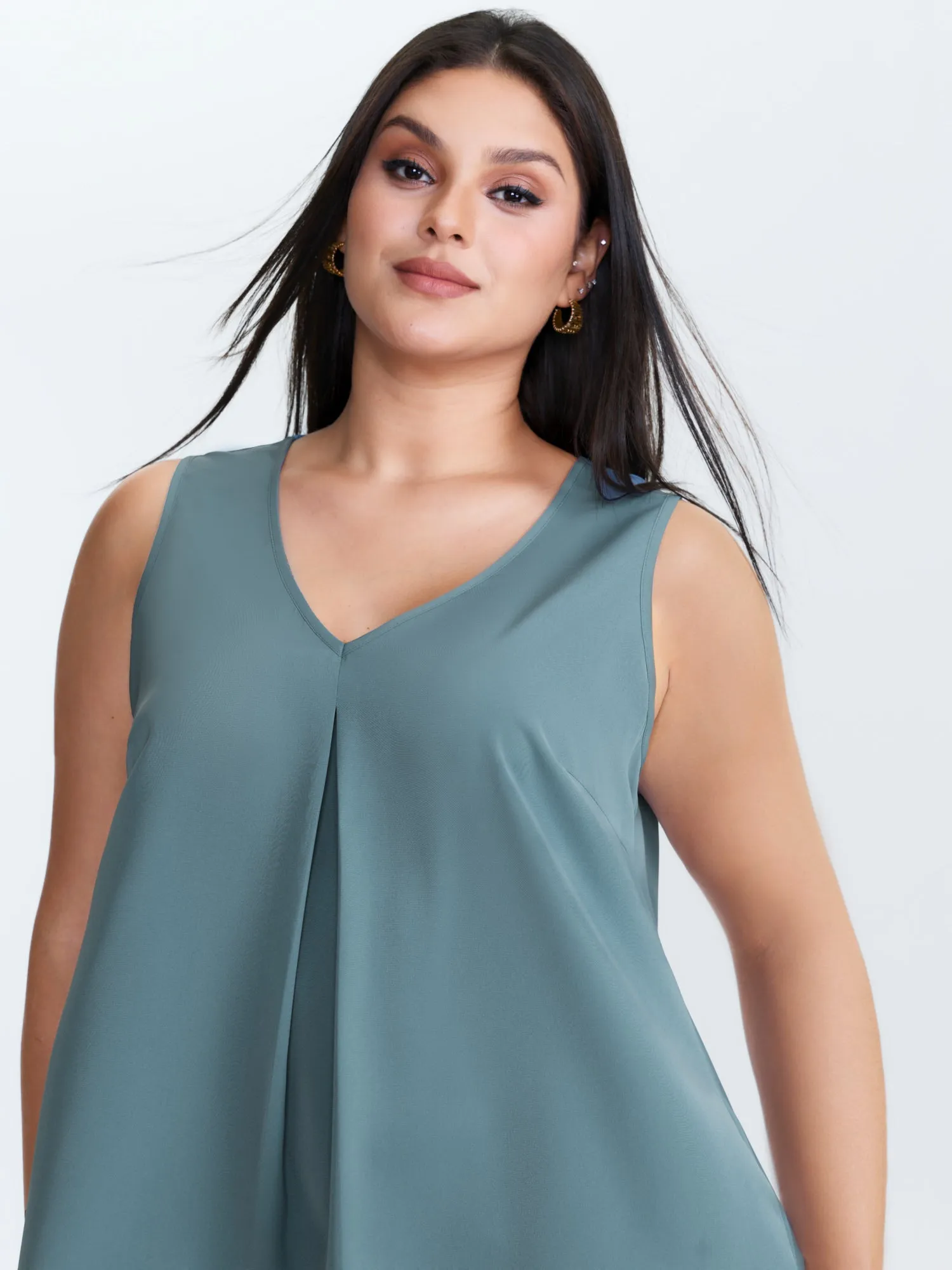 Pleated V-Neck Flowy Plain Blouse sold by Bloomchic product image thumbnail 2