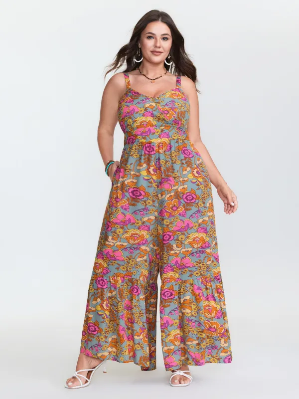 Floral Print Shirred Cami Jumpsuit made by Bloomchic